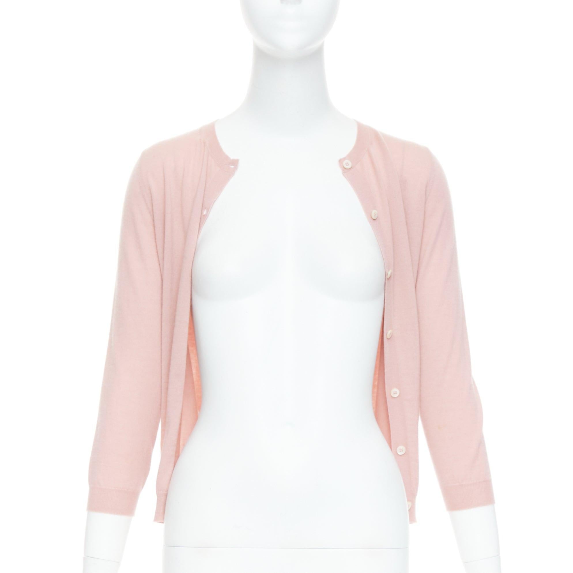 PRADA 100% cachemira rosa rubor shell botón cárdigan suéter IT38 XS Blanco en venta
