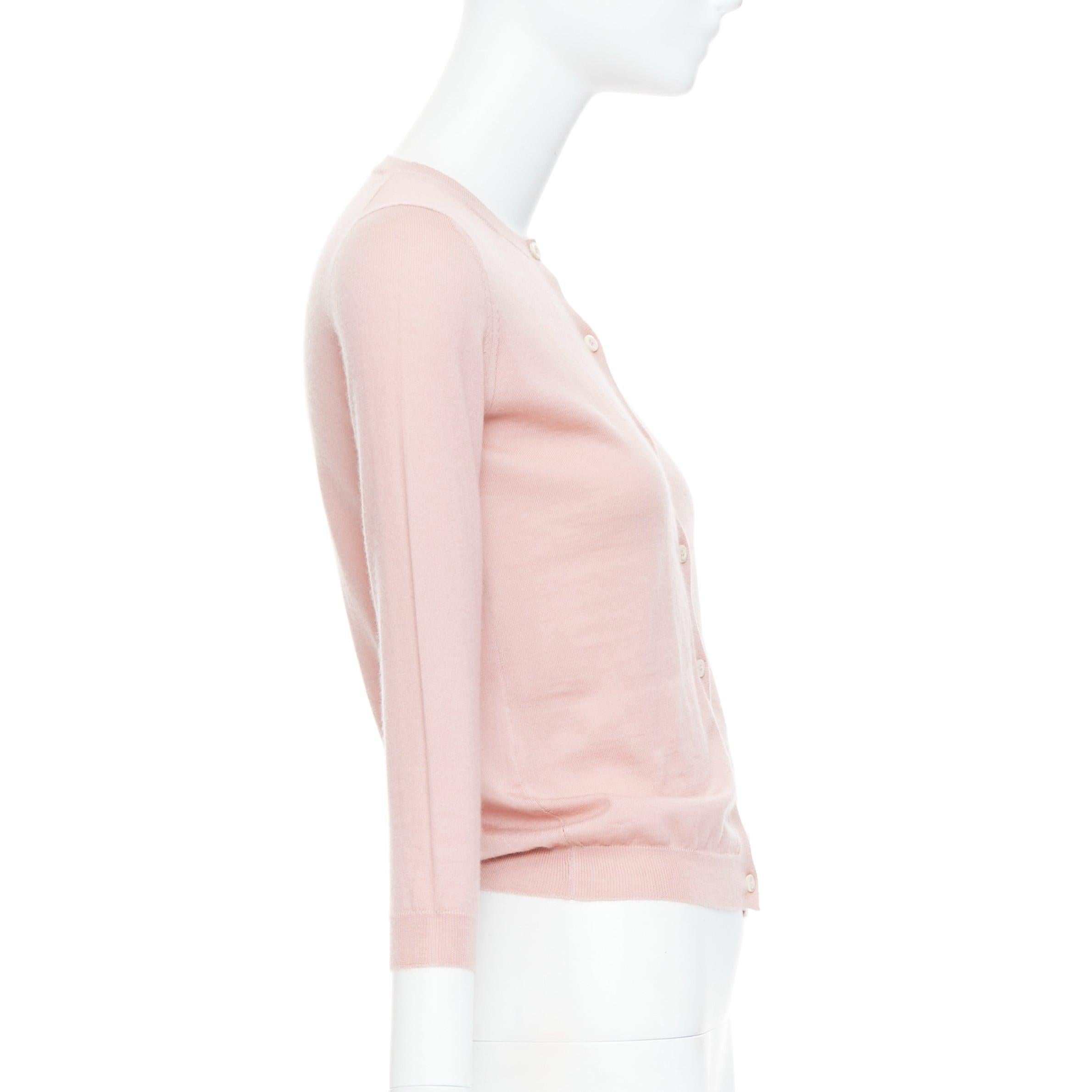 De las mujeres PRADA 100% cachemira rosa rubor shell botón cárdigan suéter IT38 XS en venta