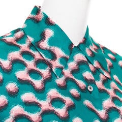 PRADA 100% silk green pink geometric print long sleeve shirt IT38 XS