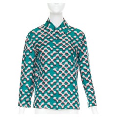 PRADA 100% silk green pink geometric print long sleeve shirt IT38 XS