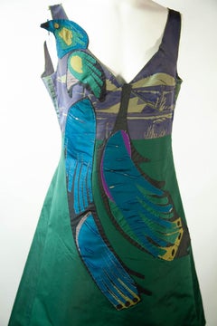 PRADA, Silk Peacock Appliqué, Limited Ed. Runway Collection Dress, S/S 2005