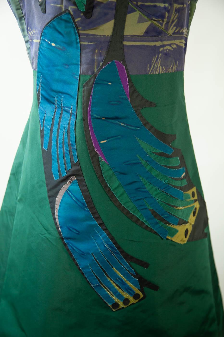 Prada, Silk Peacock Appliqué, Limited Ed. Runway Collection Dress, S/S 2005 In Excellent Condition For Sale In Kingston, NY