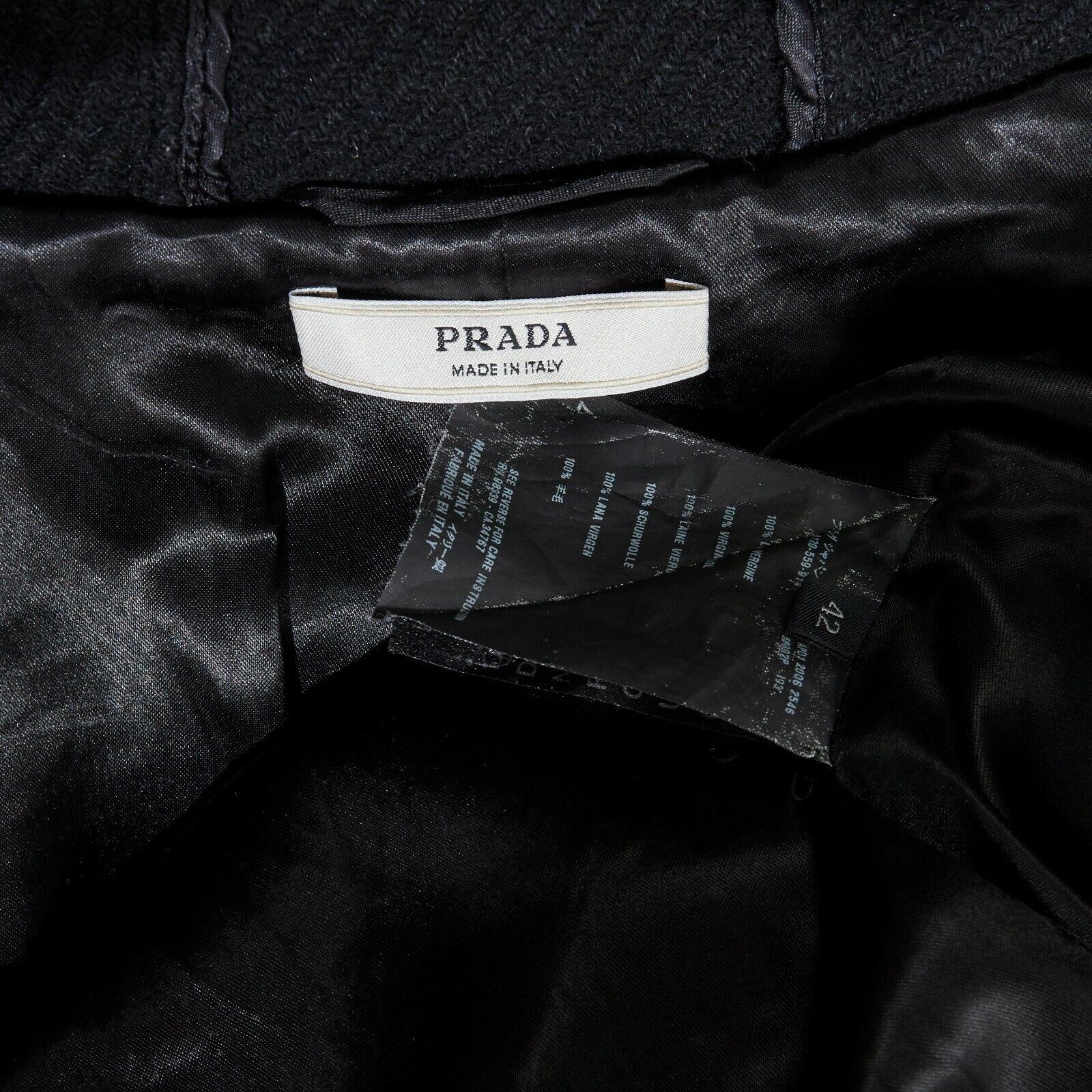 PRADA 100% virgin wool black removable fur hood zip front jacket IT42 M 6
