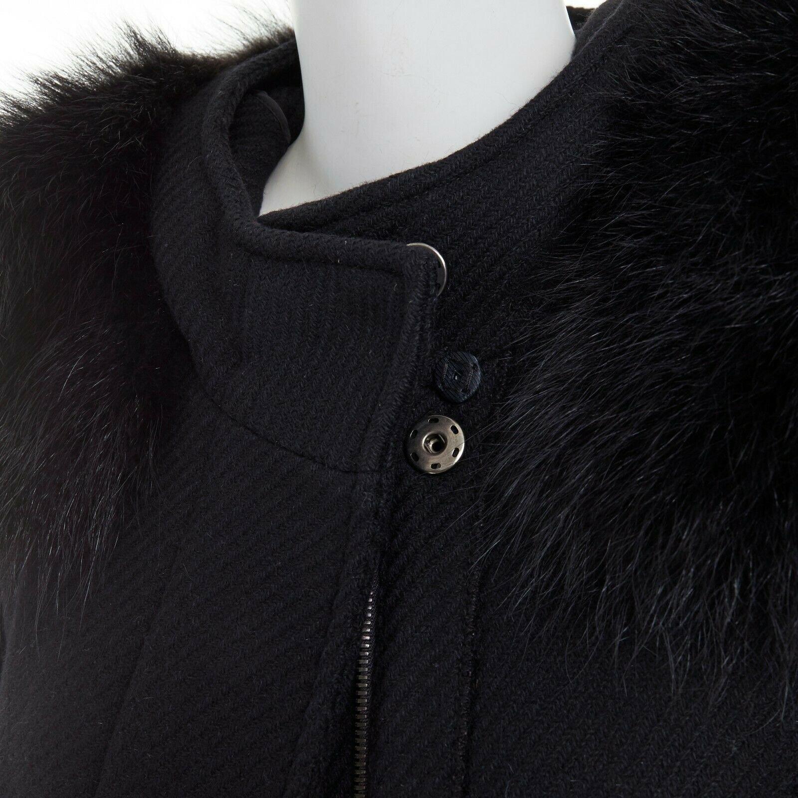 PRADA 100% virgin wool black removable fur hood zip front jacket IT42 M 3