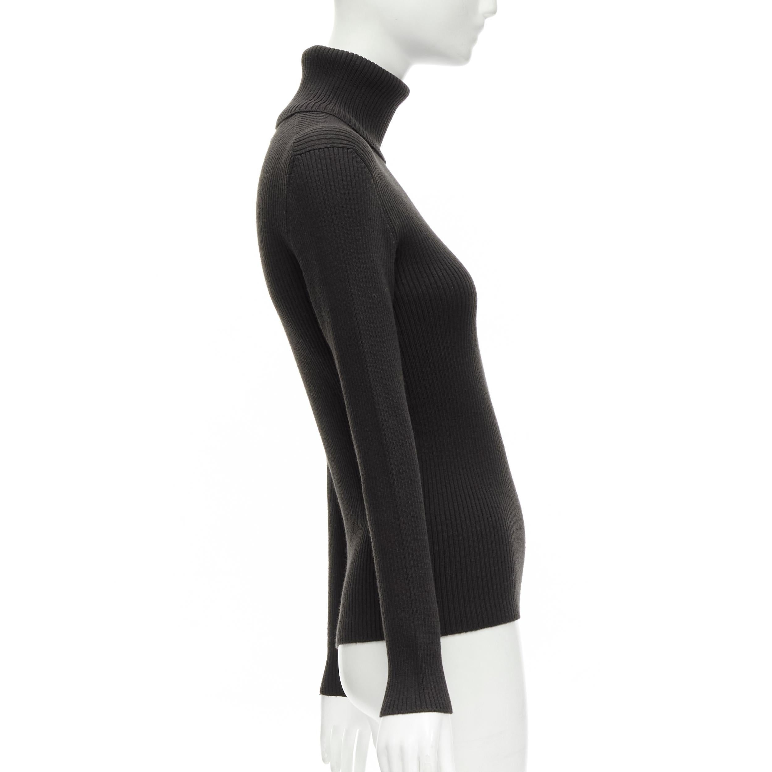 Women's PRADA 100% wool dark brown long sleeves ribbed turtleneck sweater IT44 L