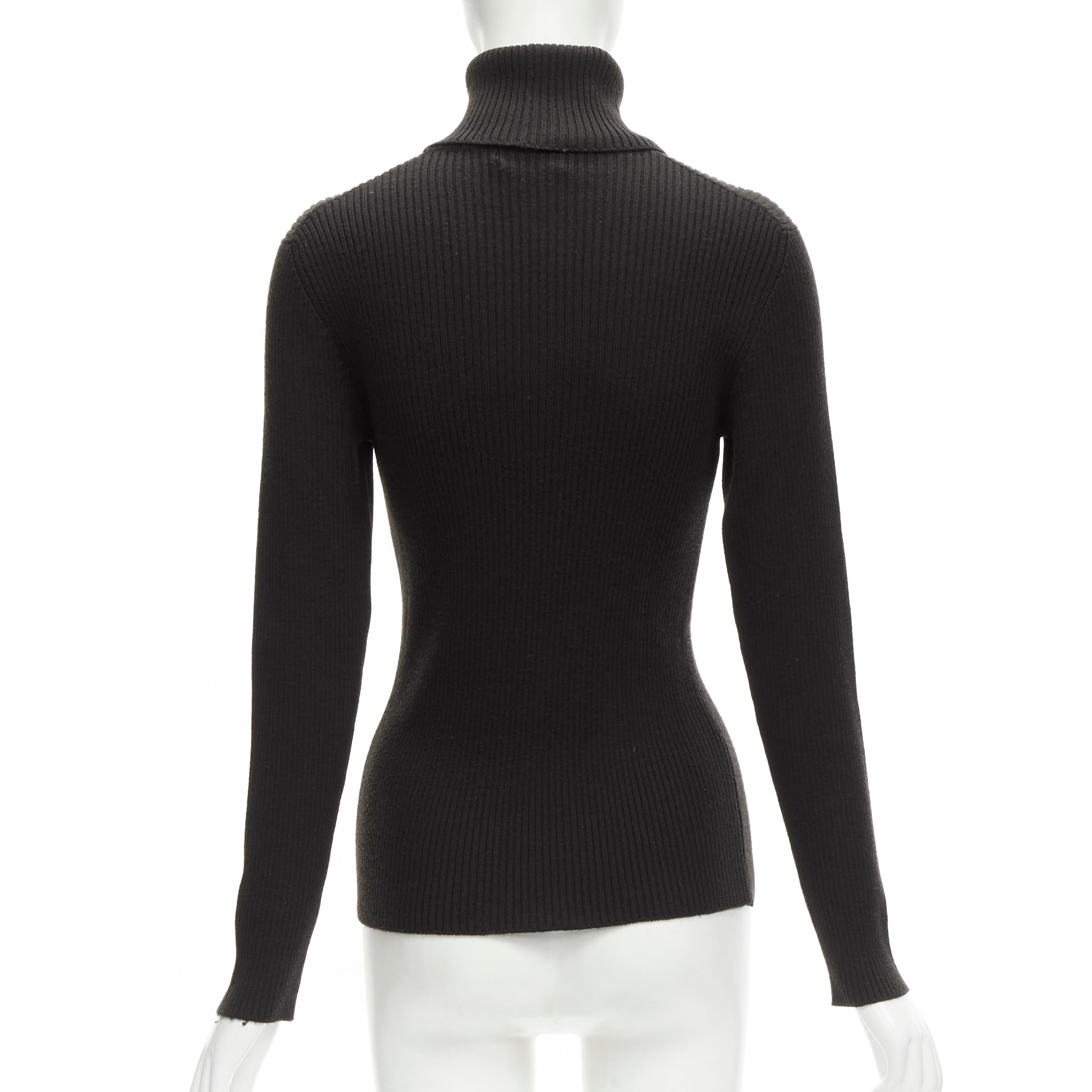 PRADA 100% wool dark brown long sleeves ribbed turtleneck sweater IT44 L 1