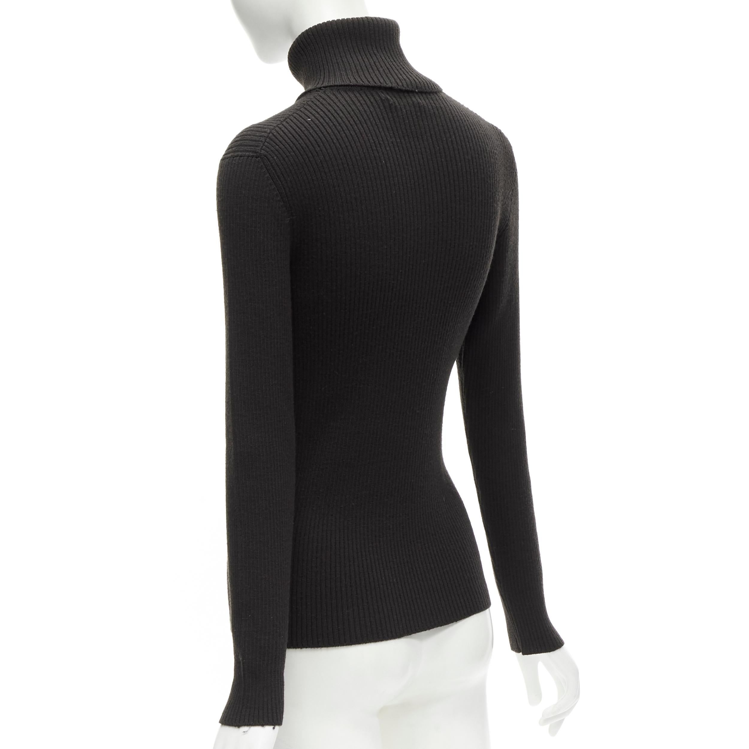 PRADA 100% wool dark brown long sleeves ribbed turtleneck sweater IT44 L 2