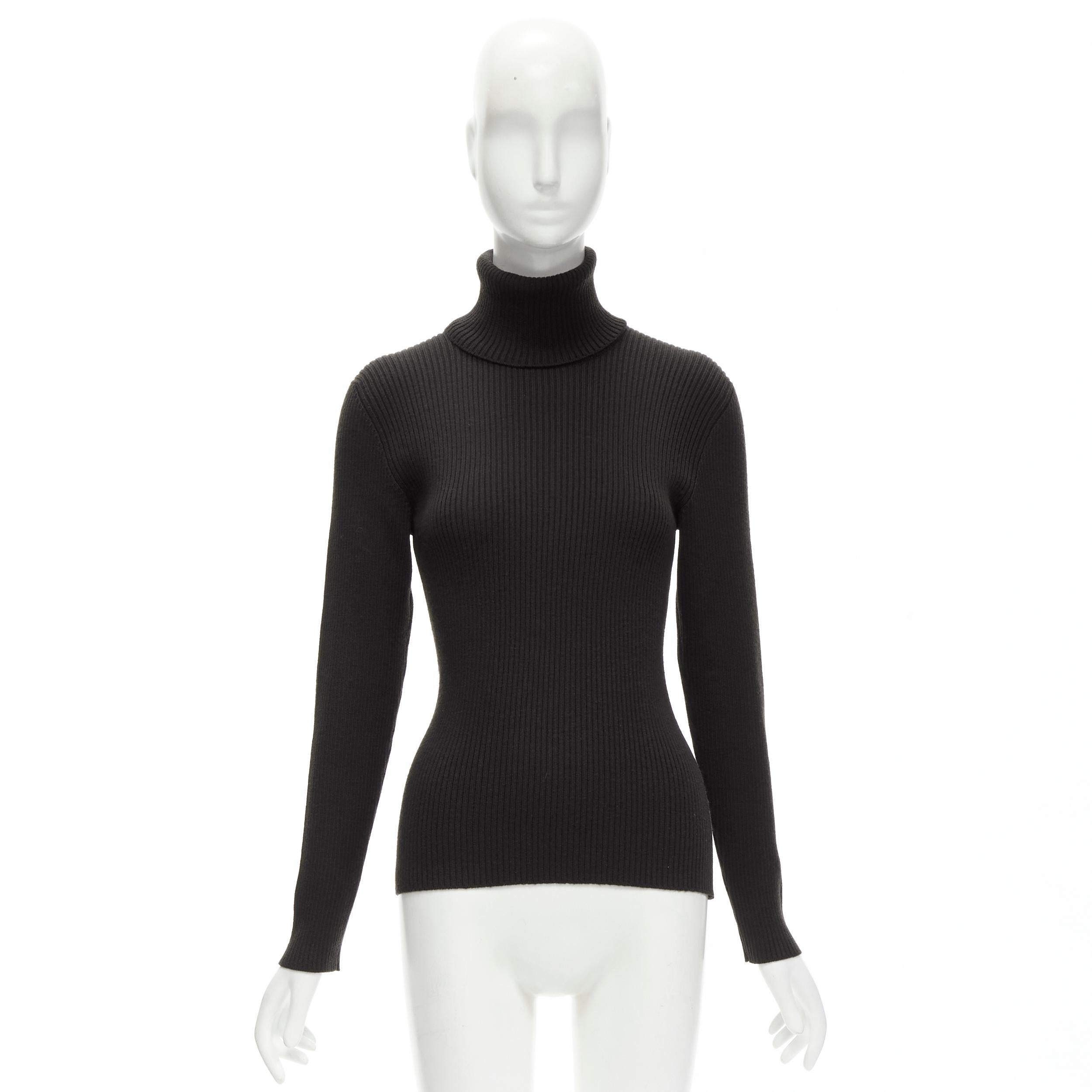 PRADA 100% wool dark brown long sleeves ribbed turtleneck sweater IT44 L 5