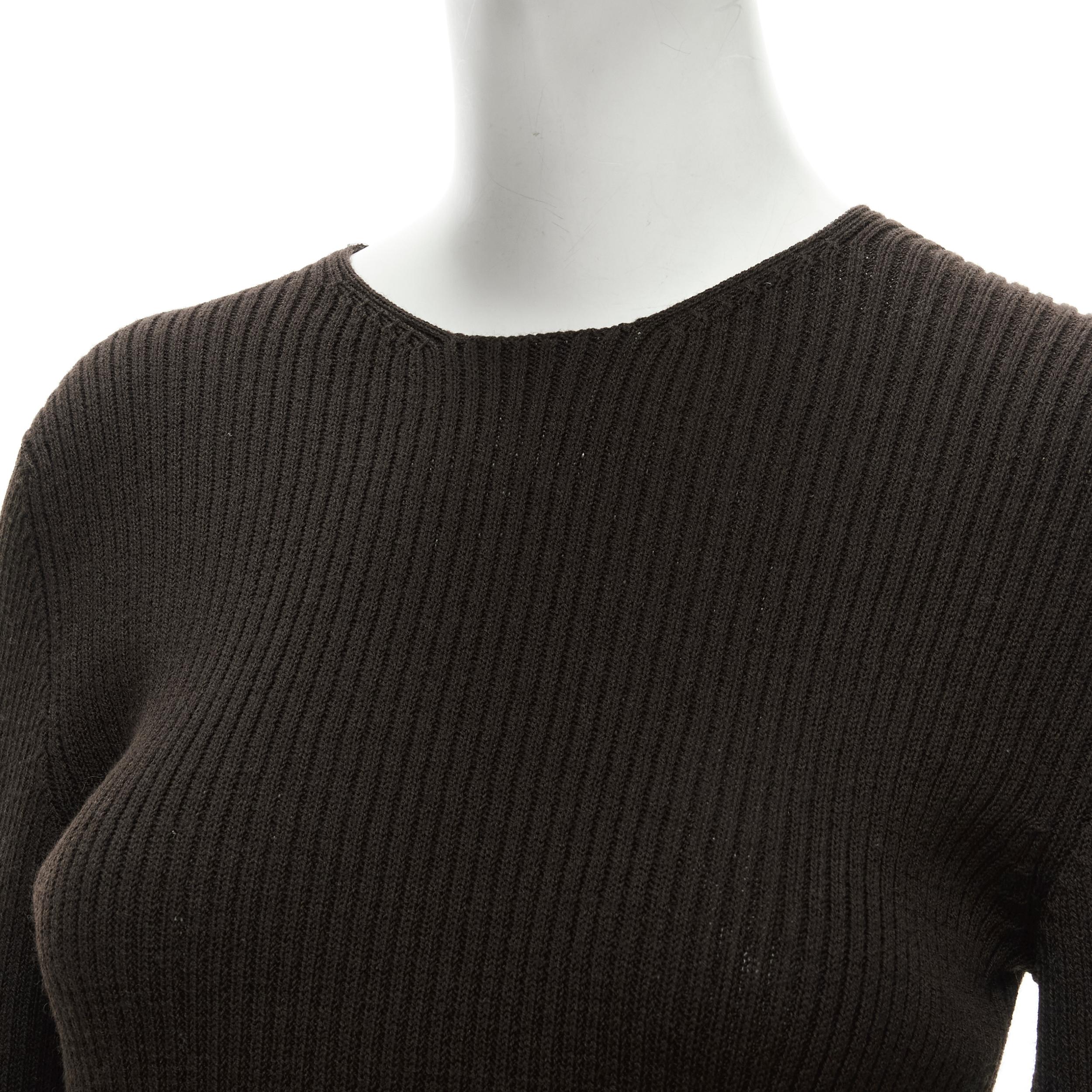 PRADA 100% wool dark brown ribbed crew neck long sleeve sweater top IT42 M
Reference: GIYG/A00256
Brand: Prada
Designer: Miuccia Prada
Material: Wool
Color: Brown
Pattern: Solid
Closure: Pullover
Made in: Italy

CONDITION:
Condition: Excellent, this