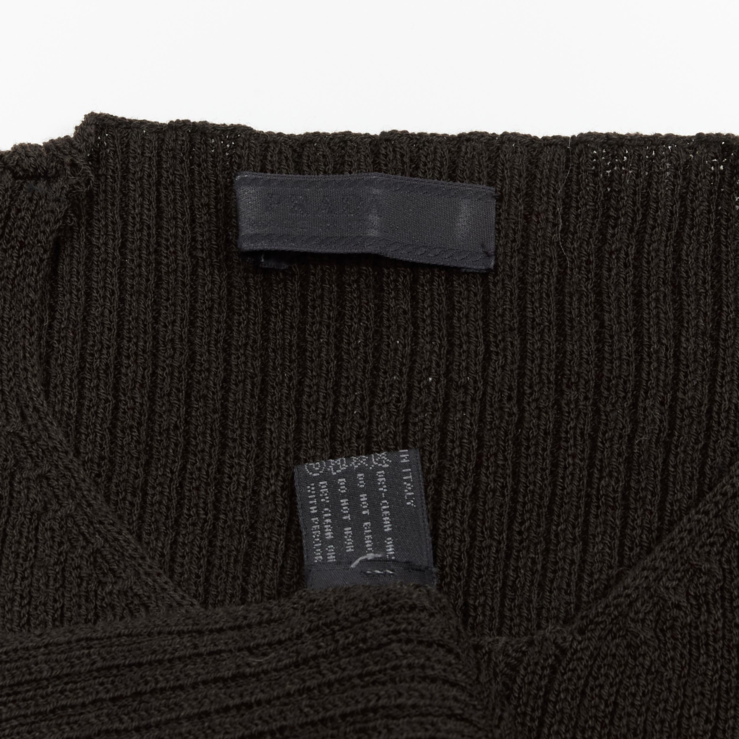 PRADA 100% wool dark brown ribbed crew neck long sleeve sweater top IT42 M For Sale 3