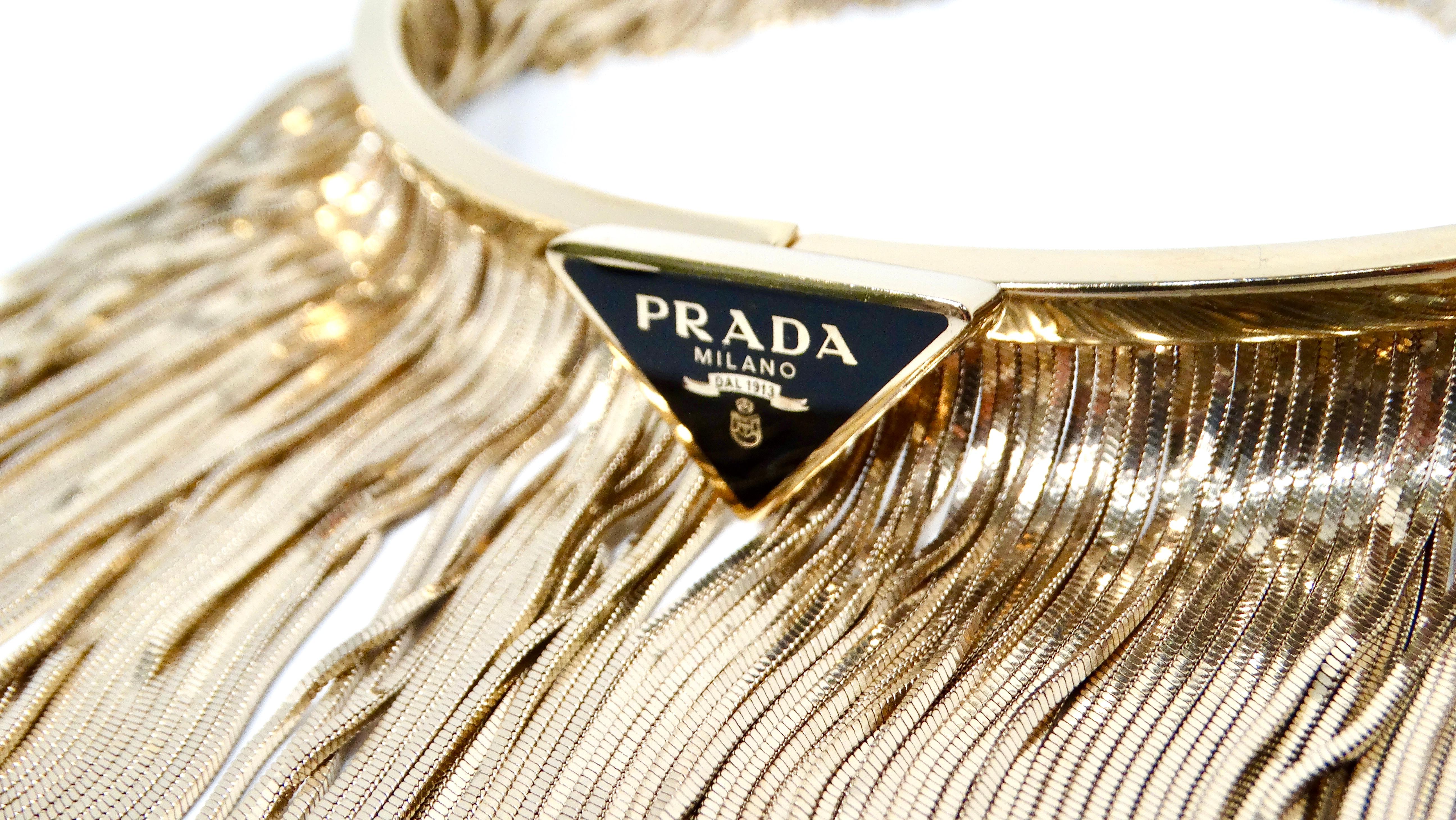 Prada 14k Gold Plated Fringe Choker In Excellent Condition In Scottsdale, AZ