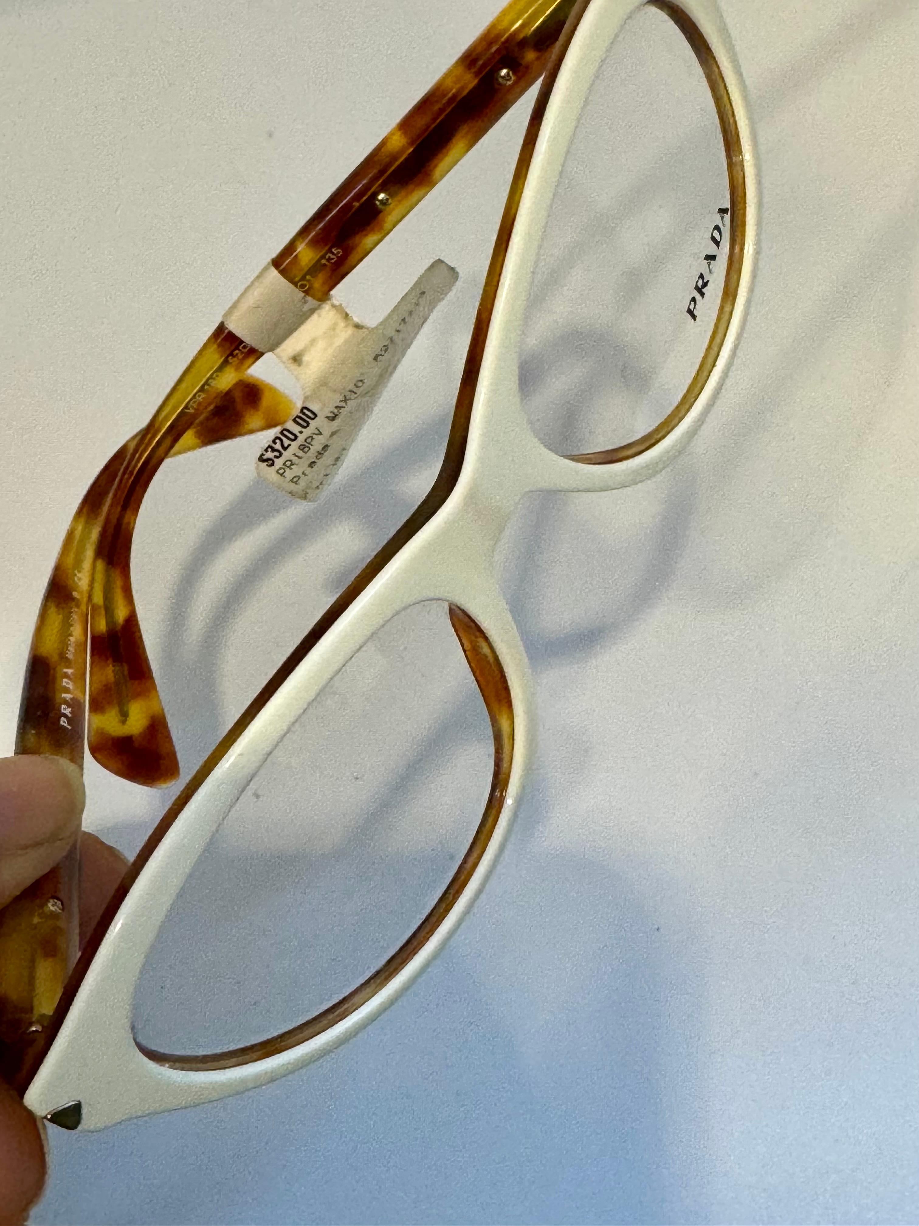 Prada  18 PV MAX 10 52/17/13  Brown honey comb and White Reading Glasses, Italy For Sale 6
