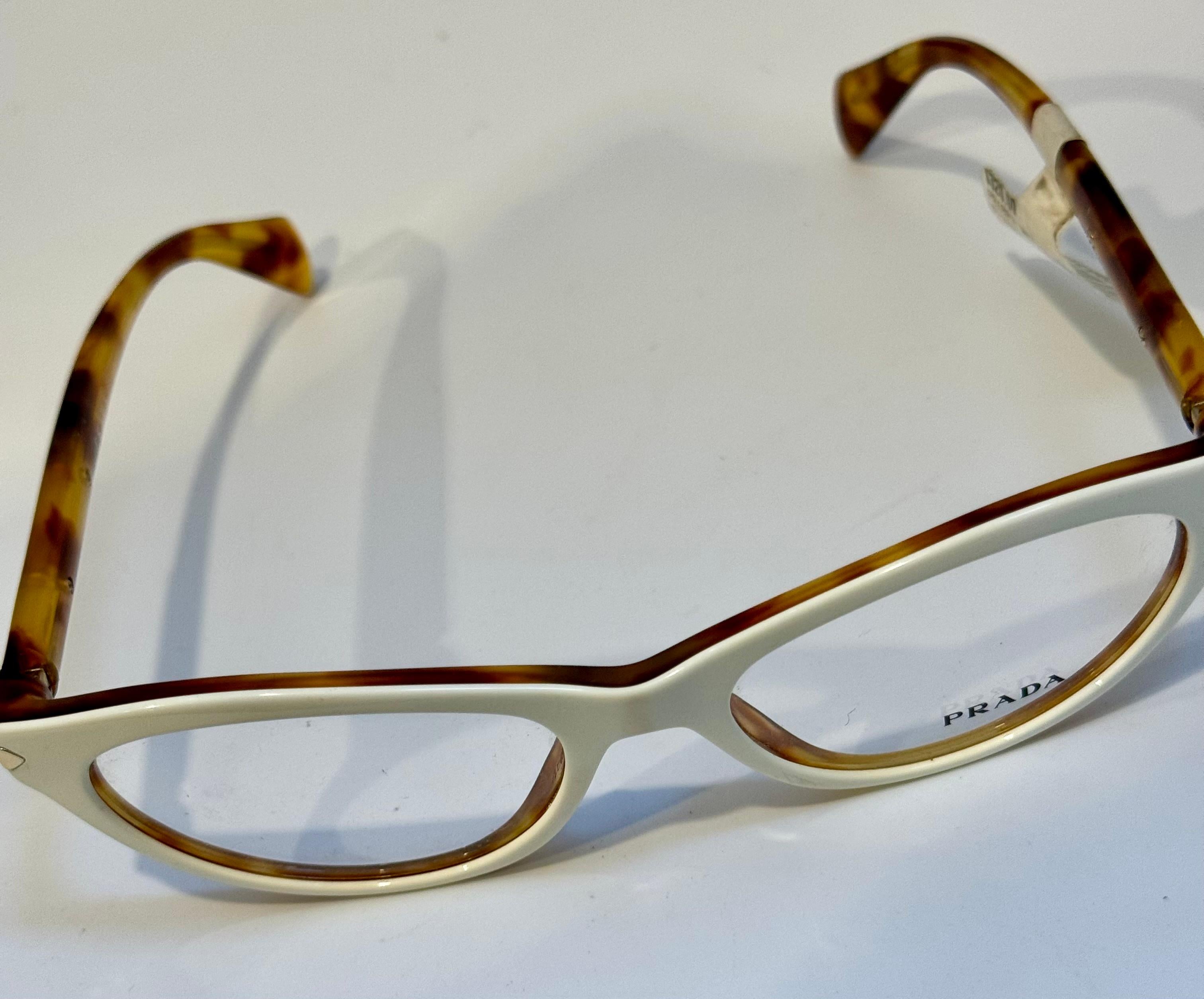 Prada  18 PV MAX 10 52/17/13  Brown honey comb and White Reading Glasses, Italy For Sale 7
