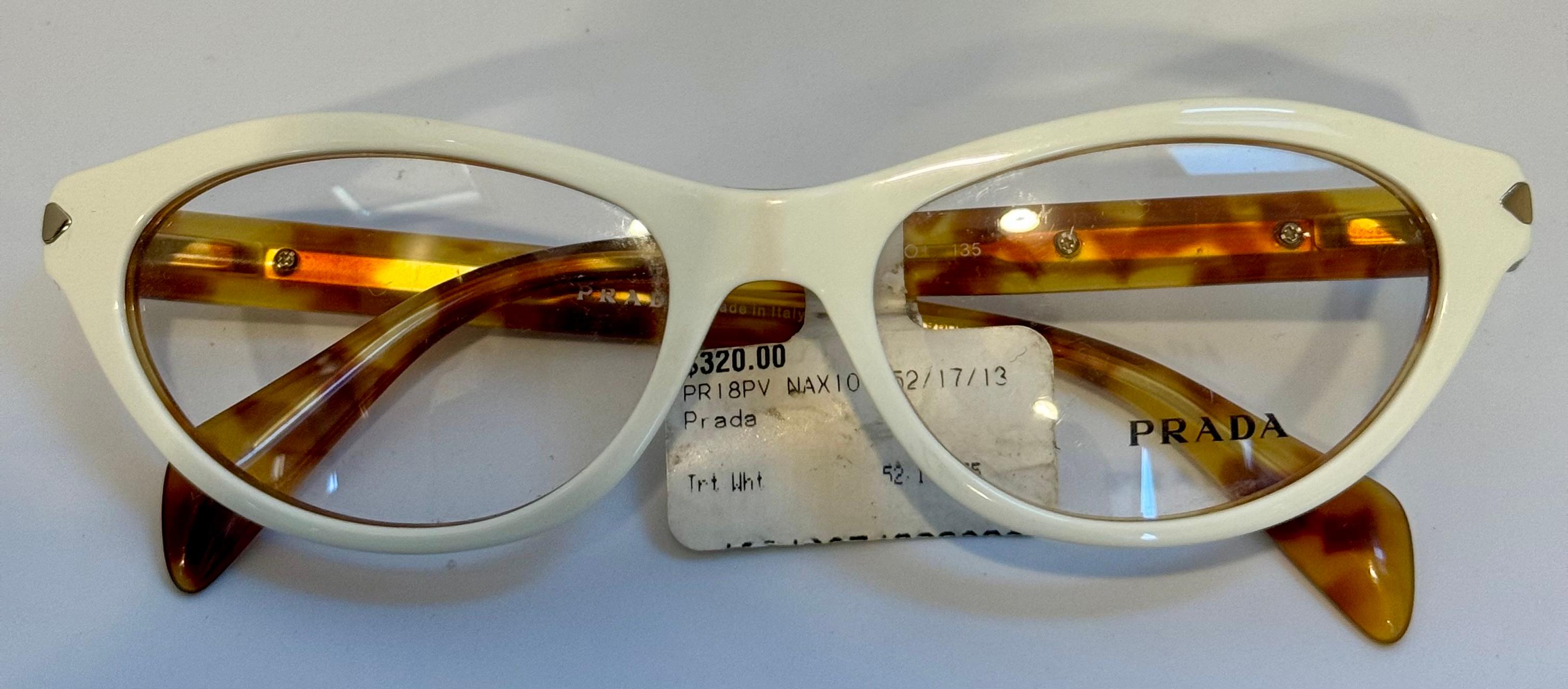 Prada  18 PV MAX 10 52/17/13  Brown honey comb and White Reading Glasses, Italy In Excellent Condition For Sale In New York, NY