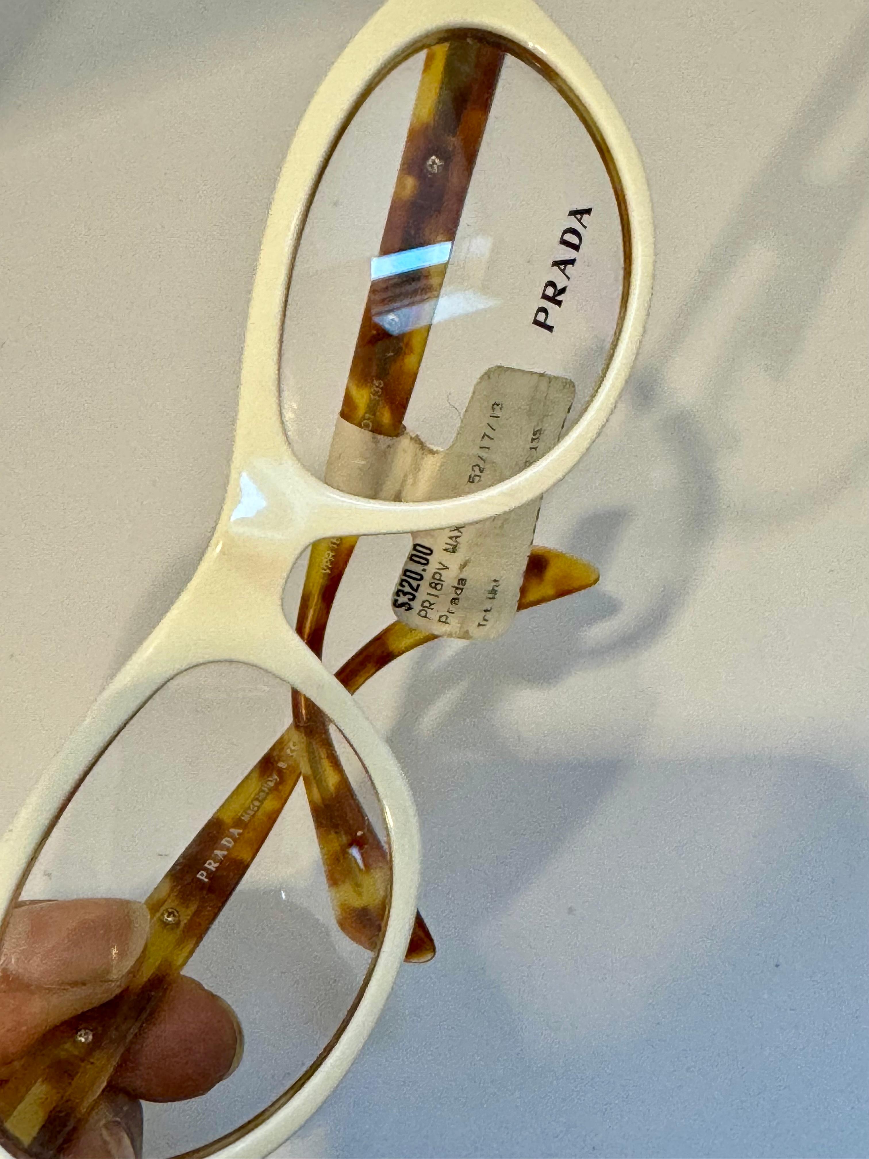 Prada  18 PV MAX 10 52/17/13  Brown honey comb and White Reading Glasses, Italy For Sale 5