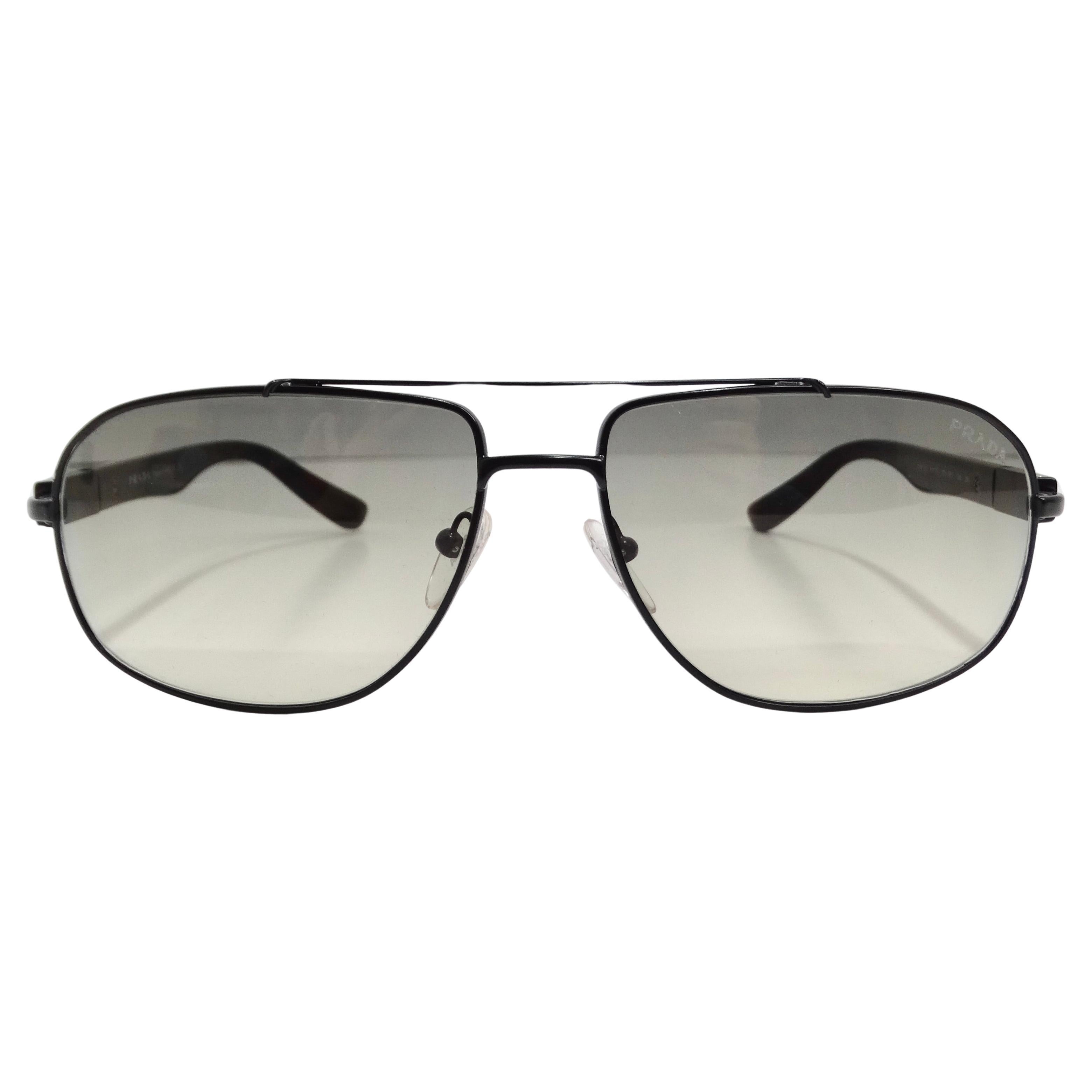 Prada 1990s Black & Blue Tortoise Aviator Sunglasses For Sale