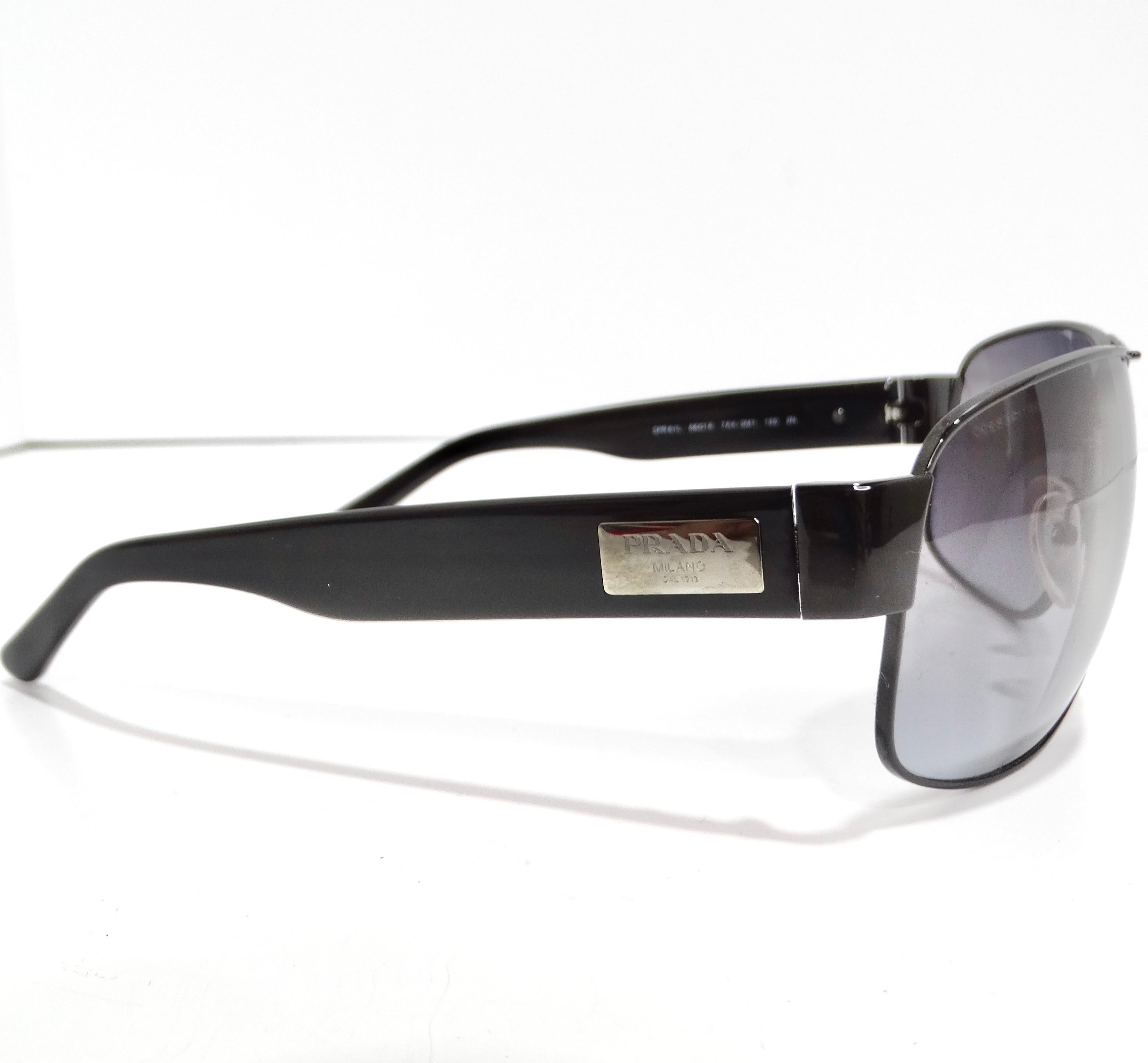 Prada 1990s Black Linea Rossa Sunglasses In New Condition For Sale In Scottsdale, AZ
