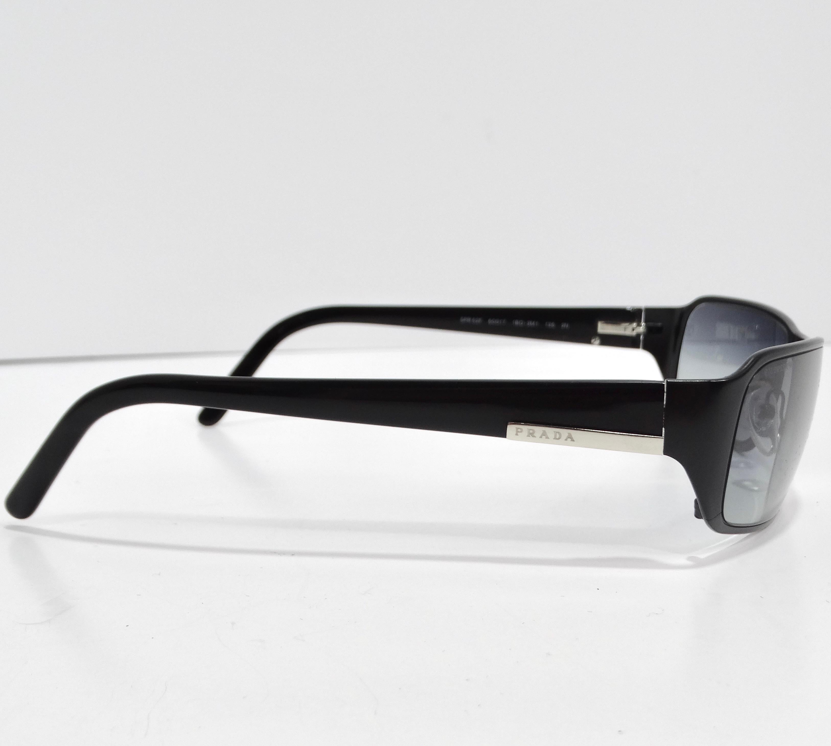 Prada 1990s Black Rectangular Frame Sunglasses In New Condition For Sale In Scottsdale, AZ