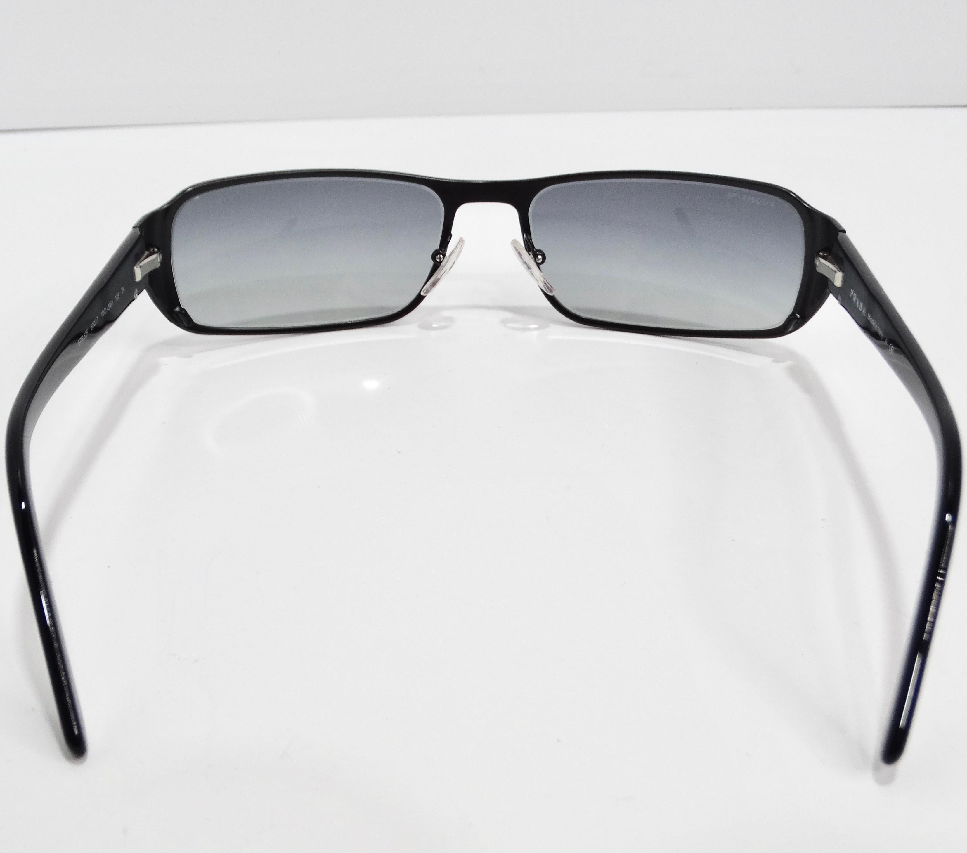 Prada 1990s Black Rectangular Frame Sunglasses For Sale 1