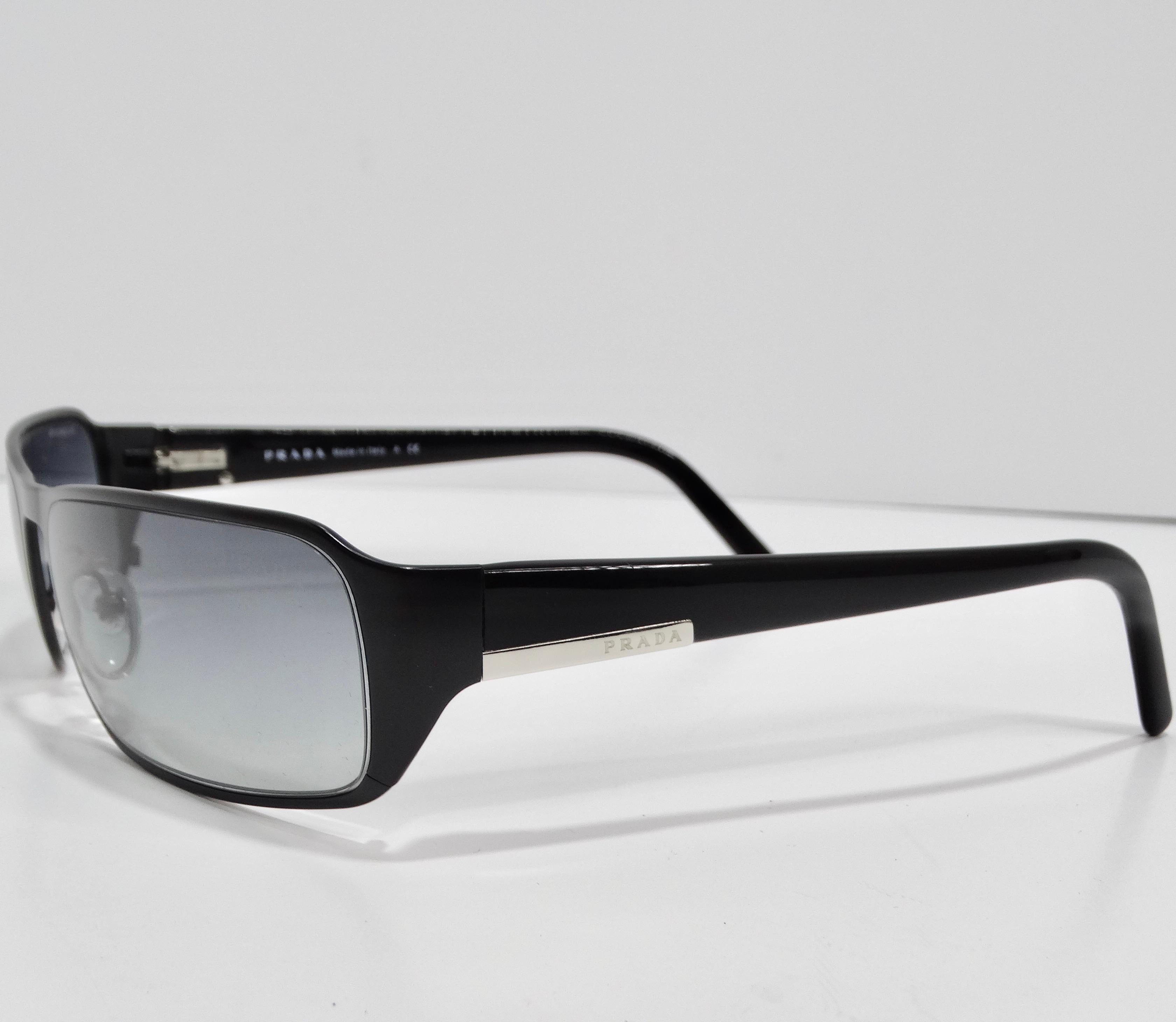 Prada 1990s Black Rectangular Frame Sunglasses For Sale 2