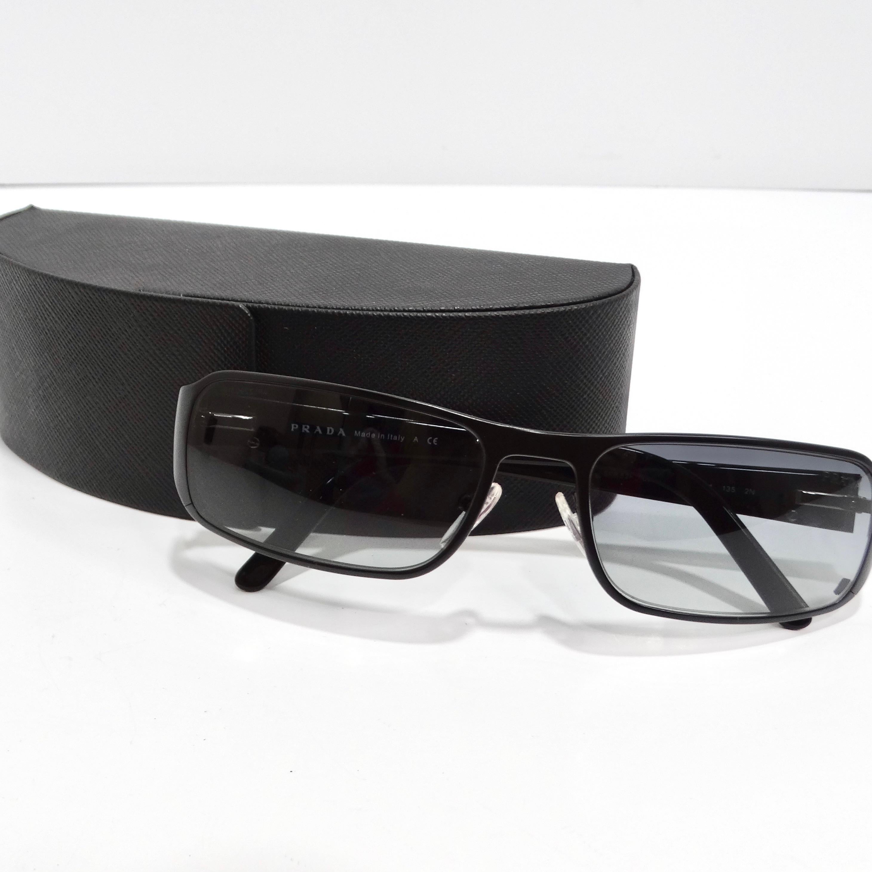 Prada 1990s Black Rectangular Frame Sunglasses For Sale 5