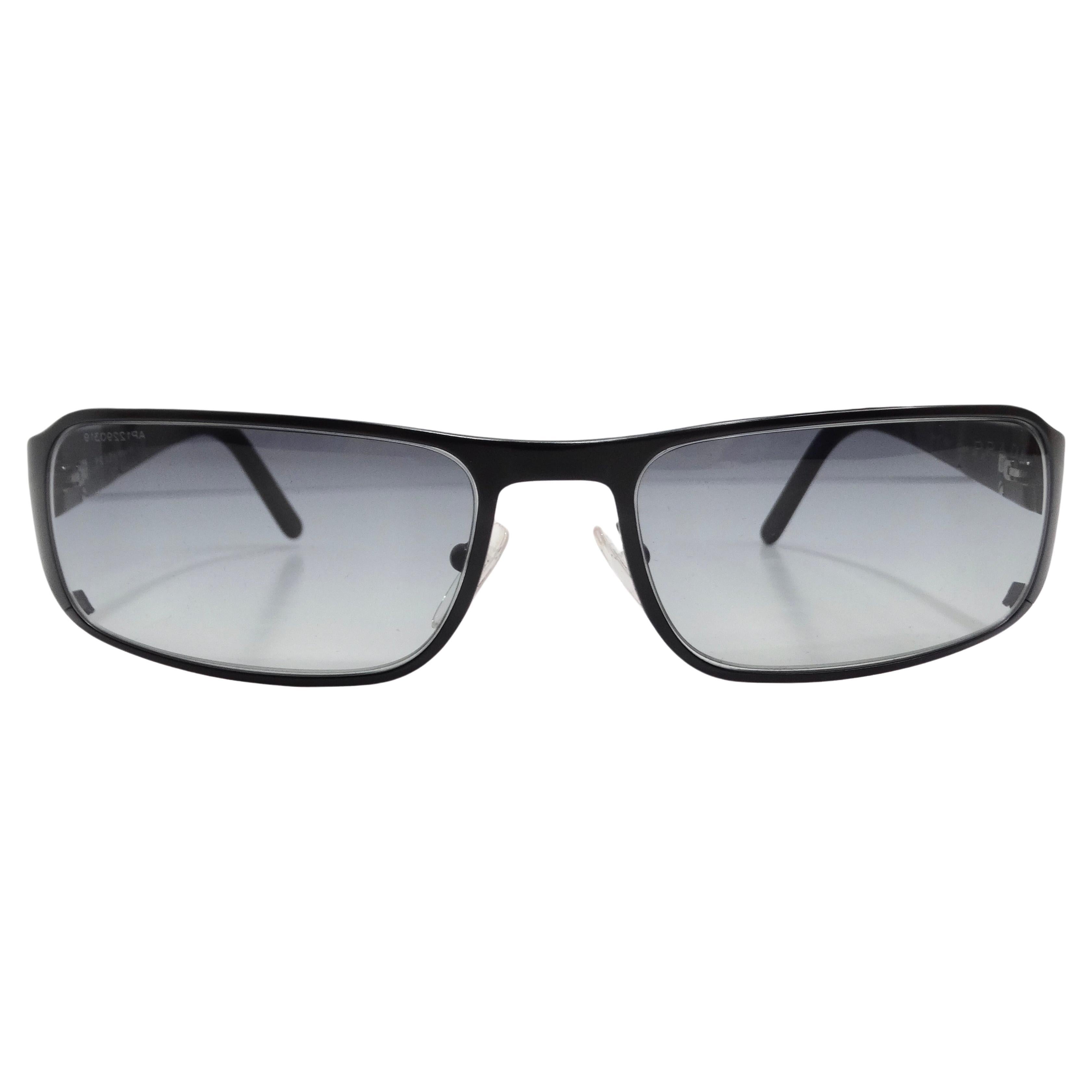 Prada 1990s Black Rectangular Frame Sunglasses For Sale