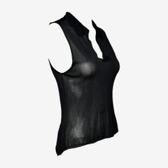 Prada 1990s Black Sheer Fine-Knit Sleeveless Polo Top