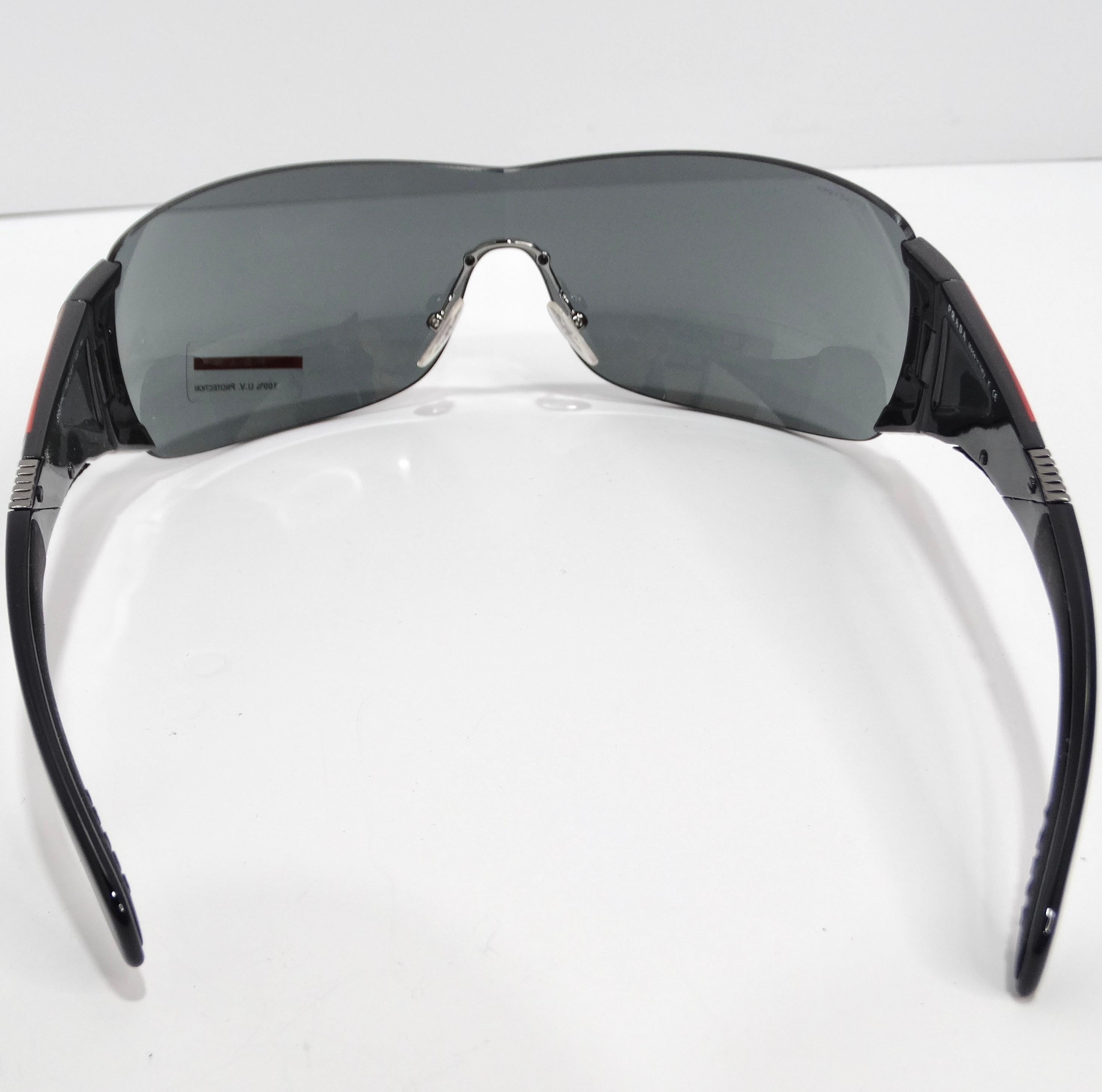 Prada 1990s Black Shield Style Sunglasses For Sale 1