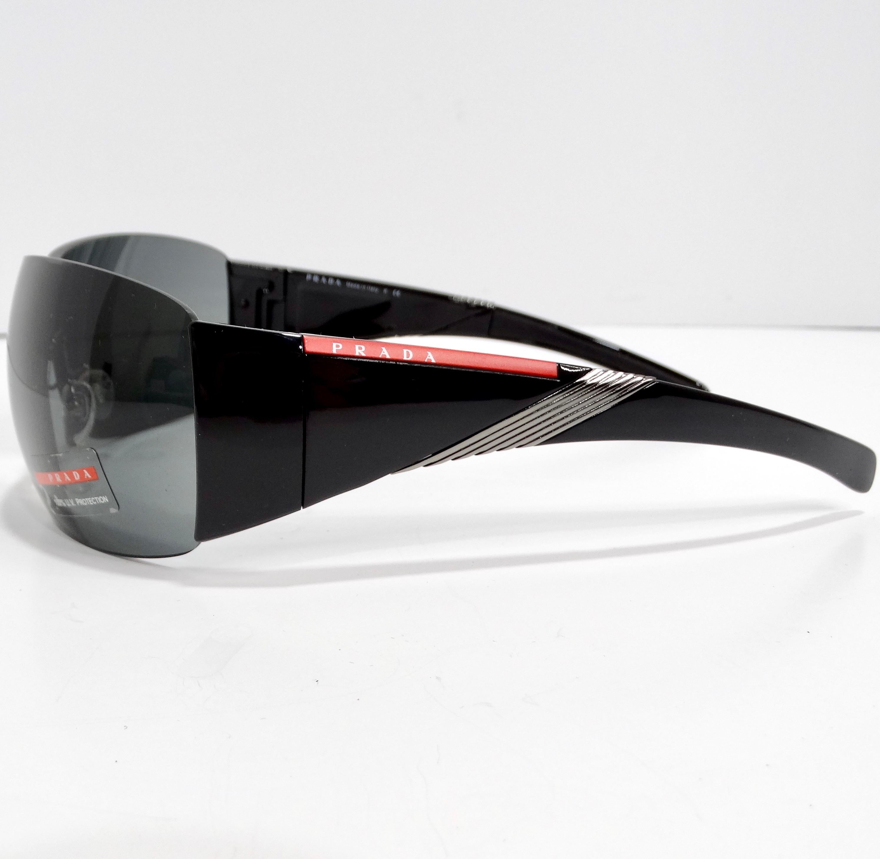 Prada 1990s Black Shield Style Sunglasses For Sale 2