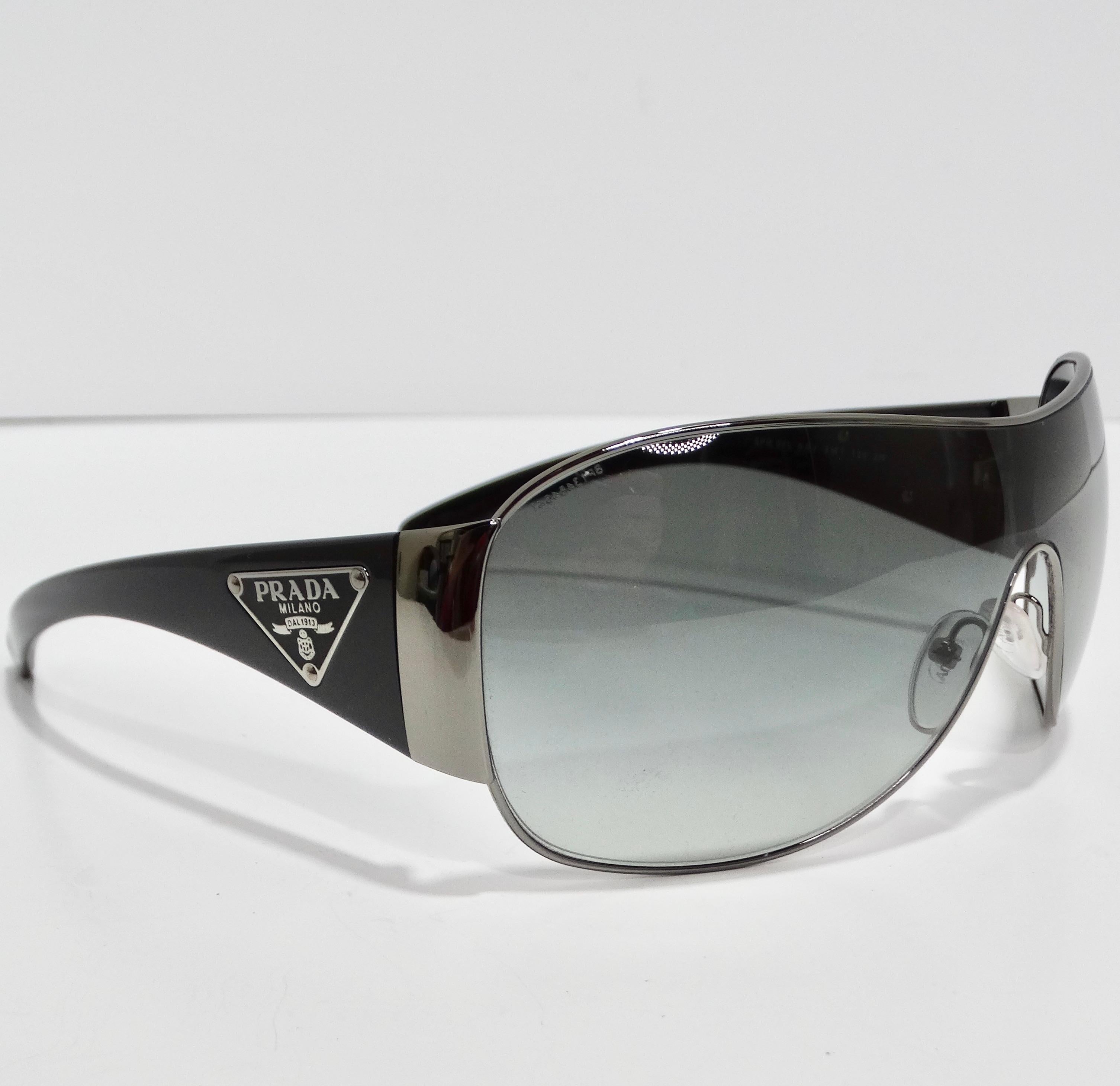 Prada 1990s Black Shield Sunglasses In New Condition For Sale In Scottsdale, AZ