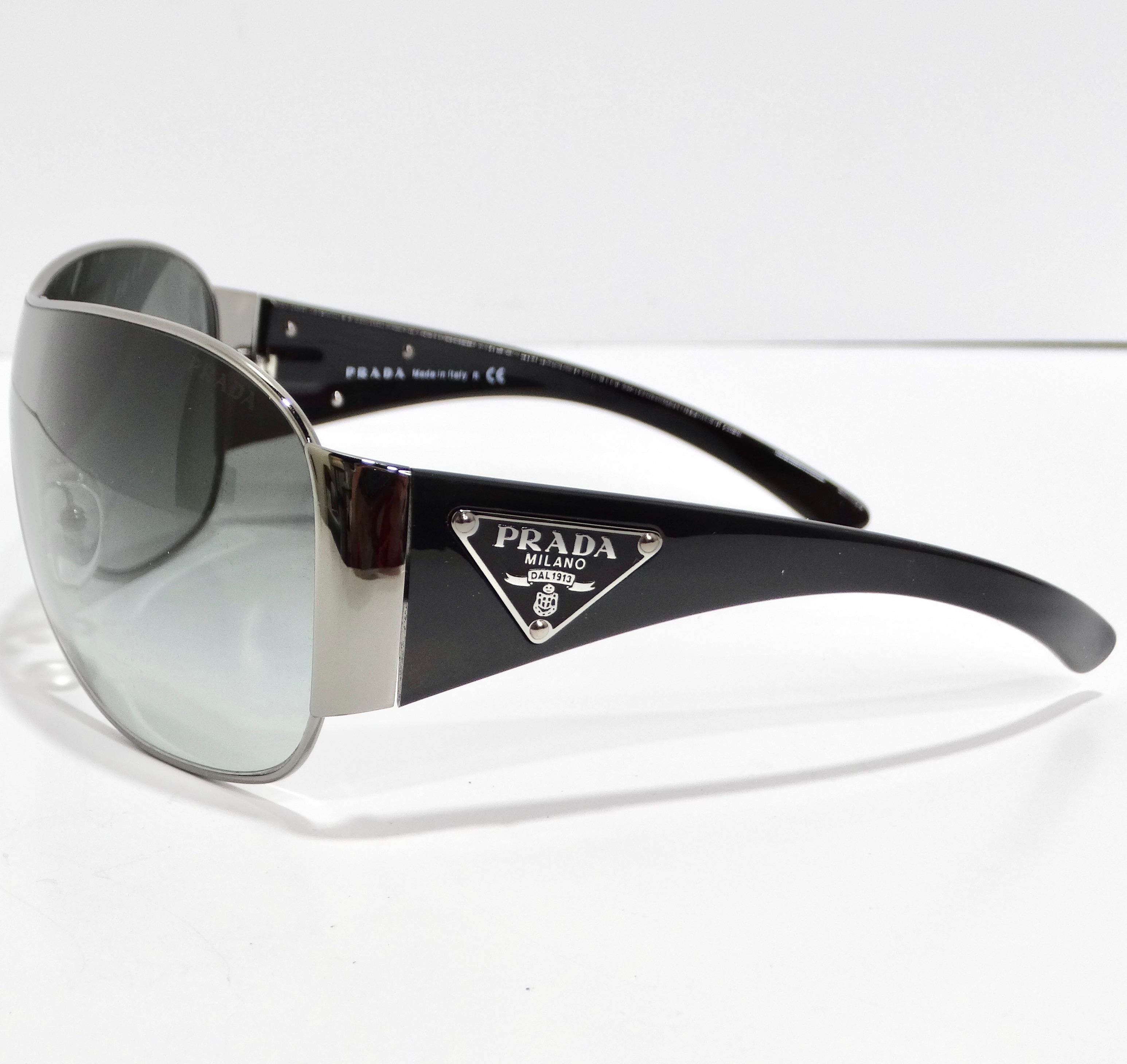 Prada 1990s Black Shield Sunglasses For Sale 2