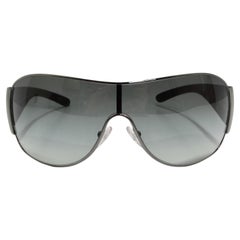 Retro Prada 1990s Black Shield Sunglasses