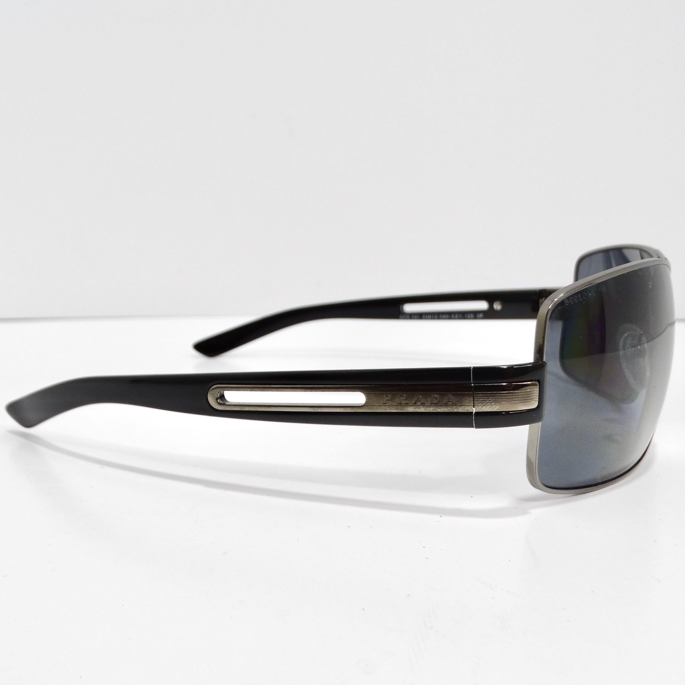 Prada 1990s Black Silver Tone Aviator Sunglasses In New Condition For Sale In Scottsdale, AZ
