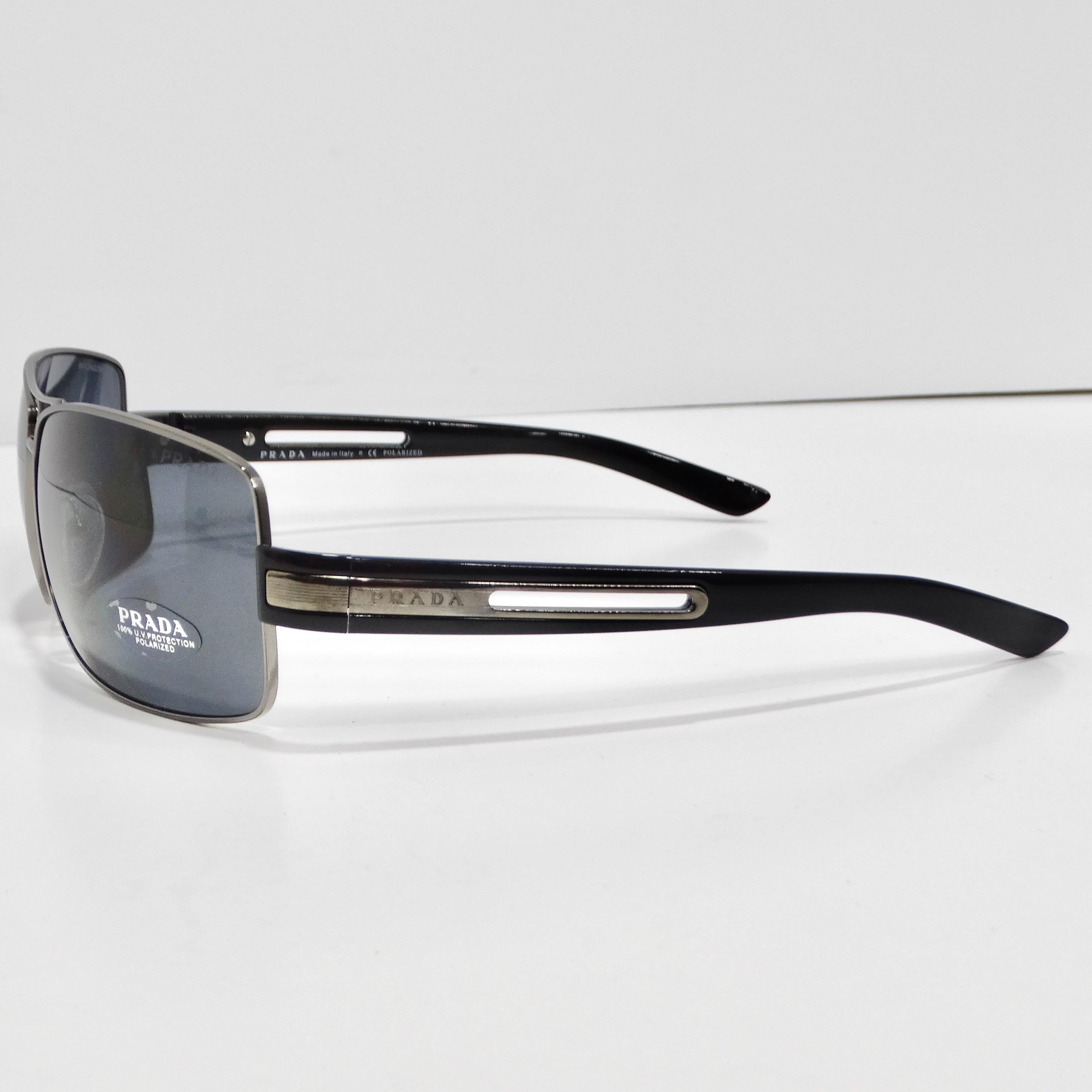 Prada 1990s Black Silver Tone Aviator Sunglasses For Sale 2
