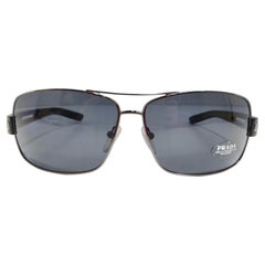 Retro Prada 1990s Black Silver Tone Aviator Sunglasses