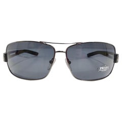 Prada 1990er Schwarz-Silberfarbene Aviator-Sonnenbrille