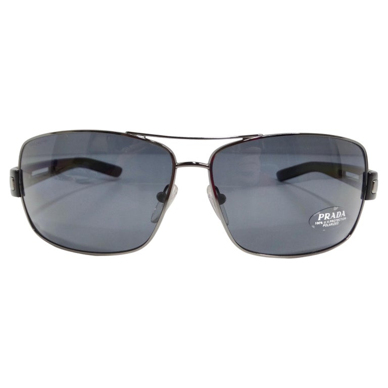 Prada Silver Aviator Sunglasses with Black Case and Cloth Folding PRADA Sunglasses SPR 54U 1BC-197 55-16 Silver  main image 4