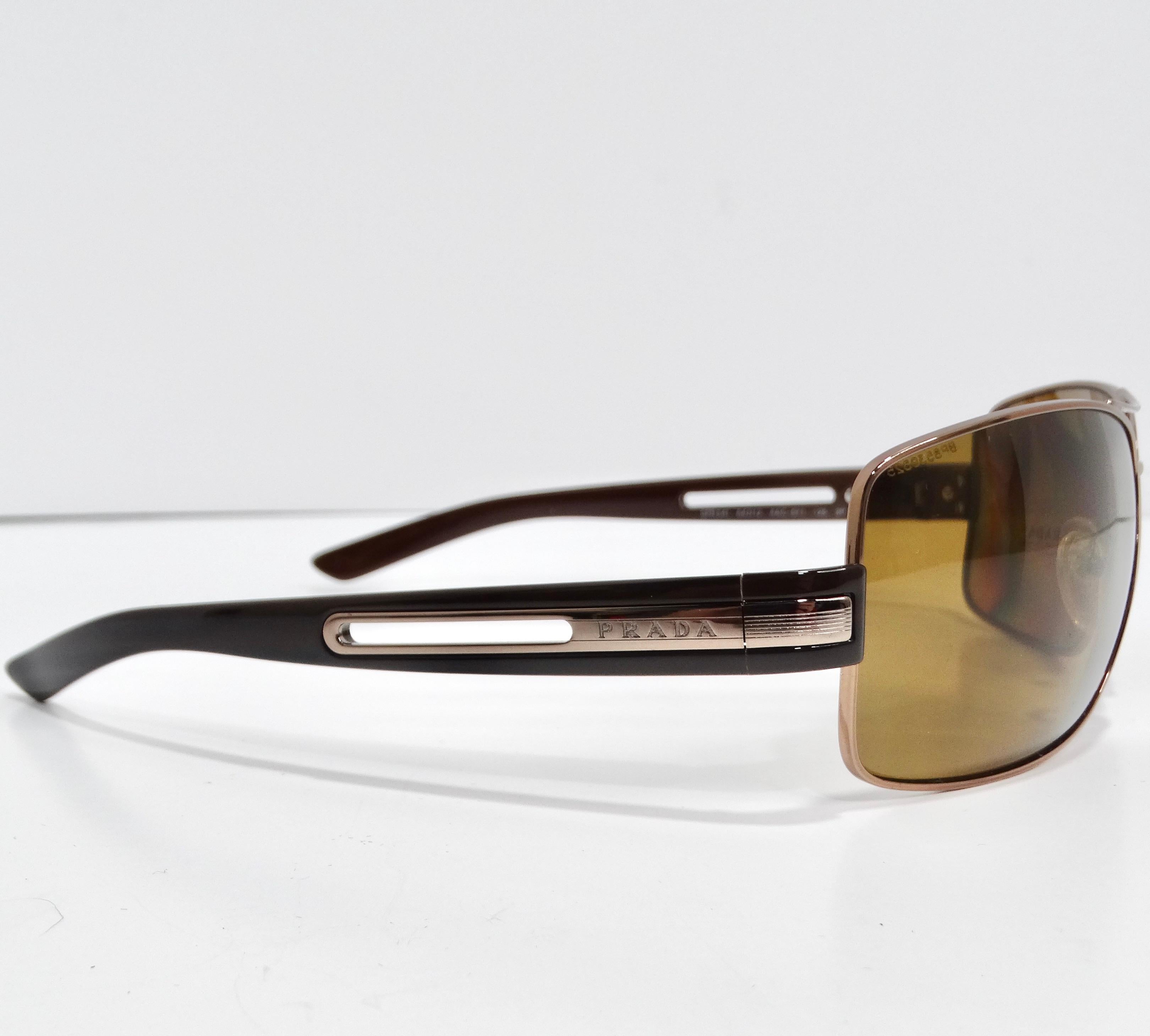 Prada 1990s Brown Aviator Sunglasses In New Condition For Sale In Scottsdale, AZ