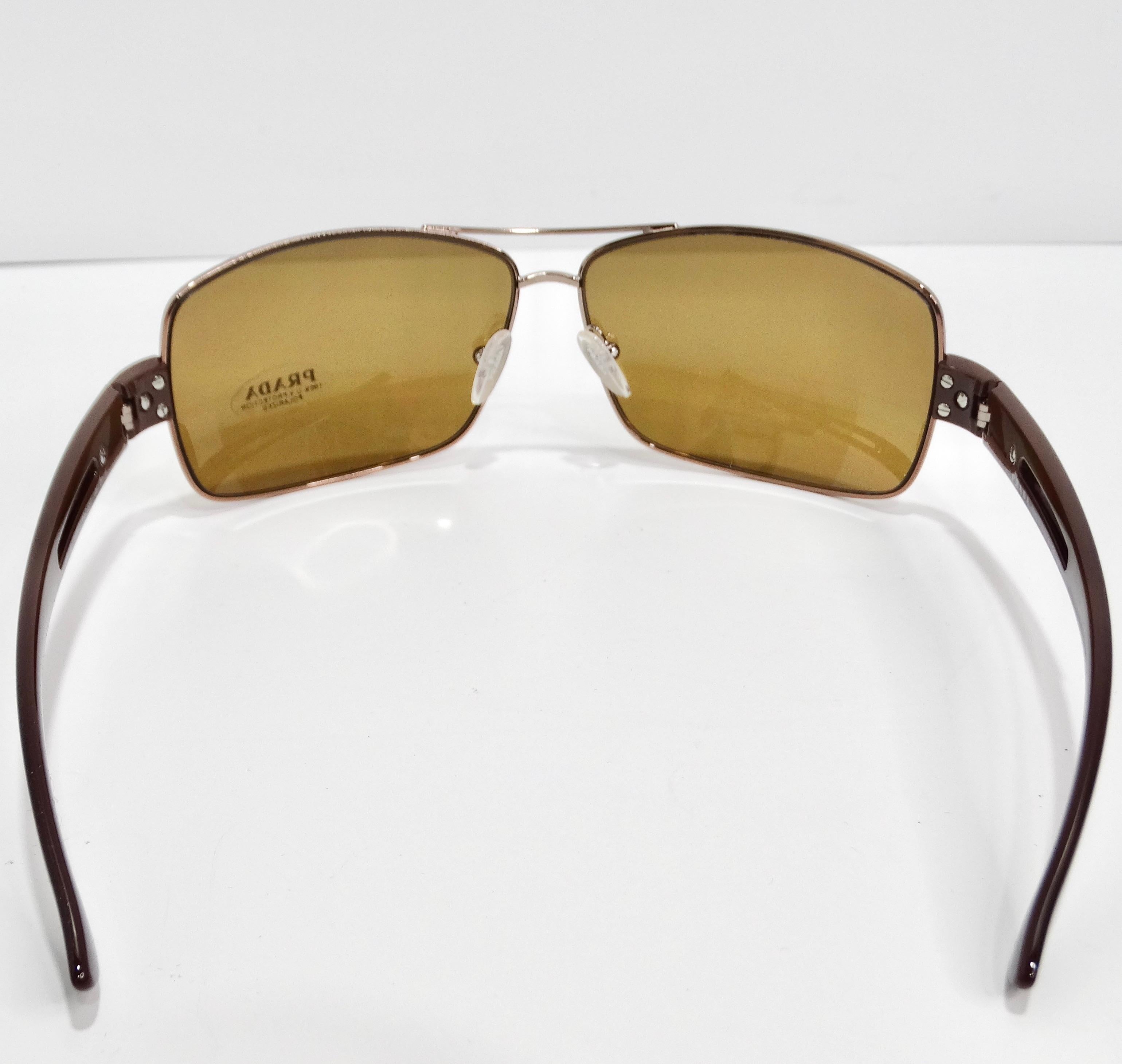 Prada 1990s Brown Aviator Sunglasses For Sale 1