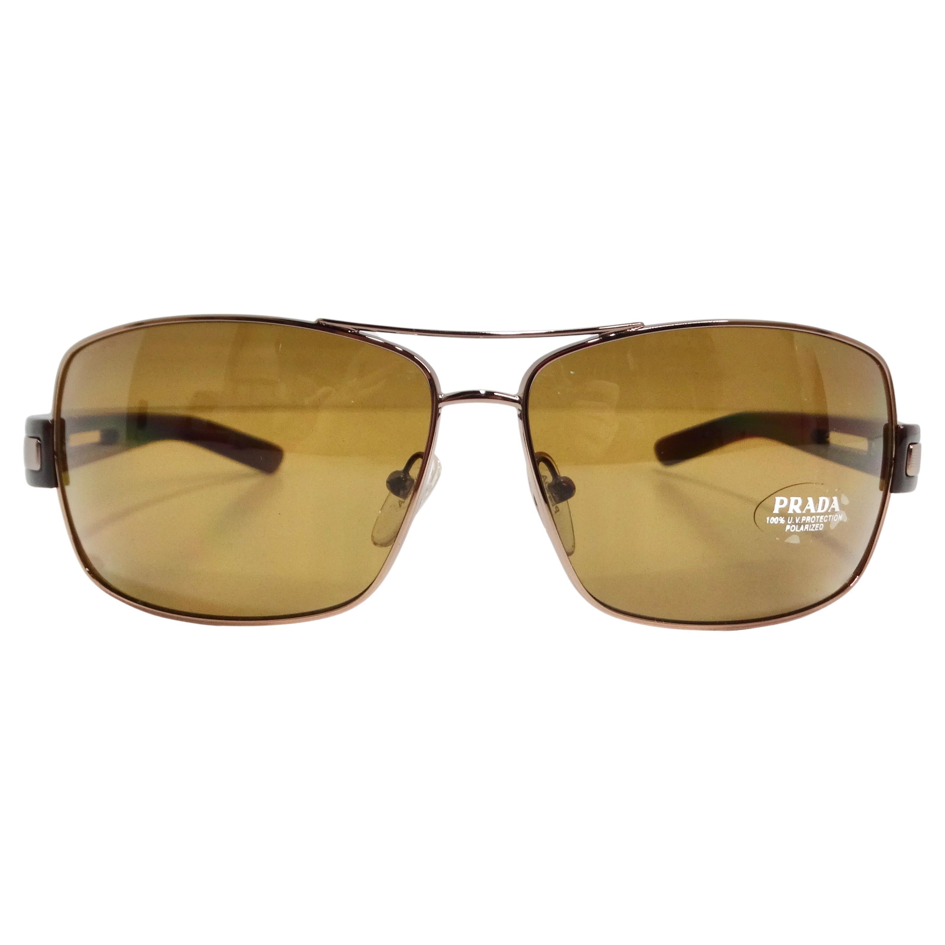 Prada 1990s Brown Aviator Sunglasses For Sale