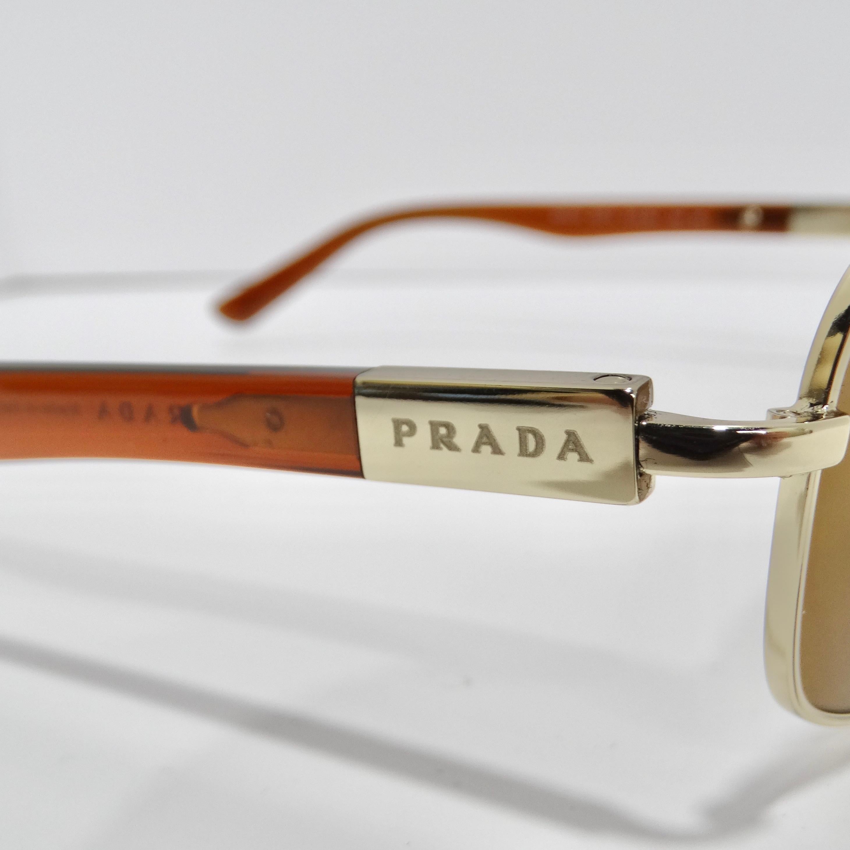 Women's or Men's Prada 1990s Brown Gold Tone Aviator Sunglasses For Sale