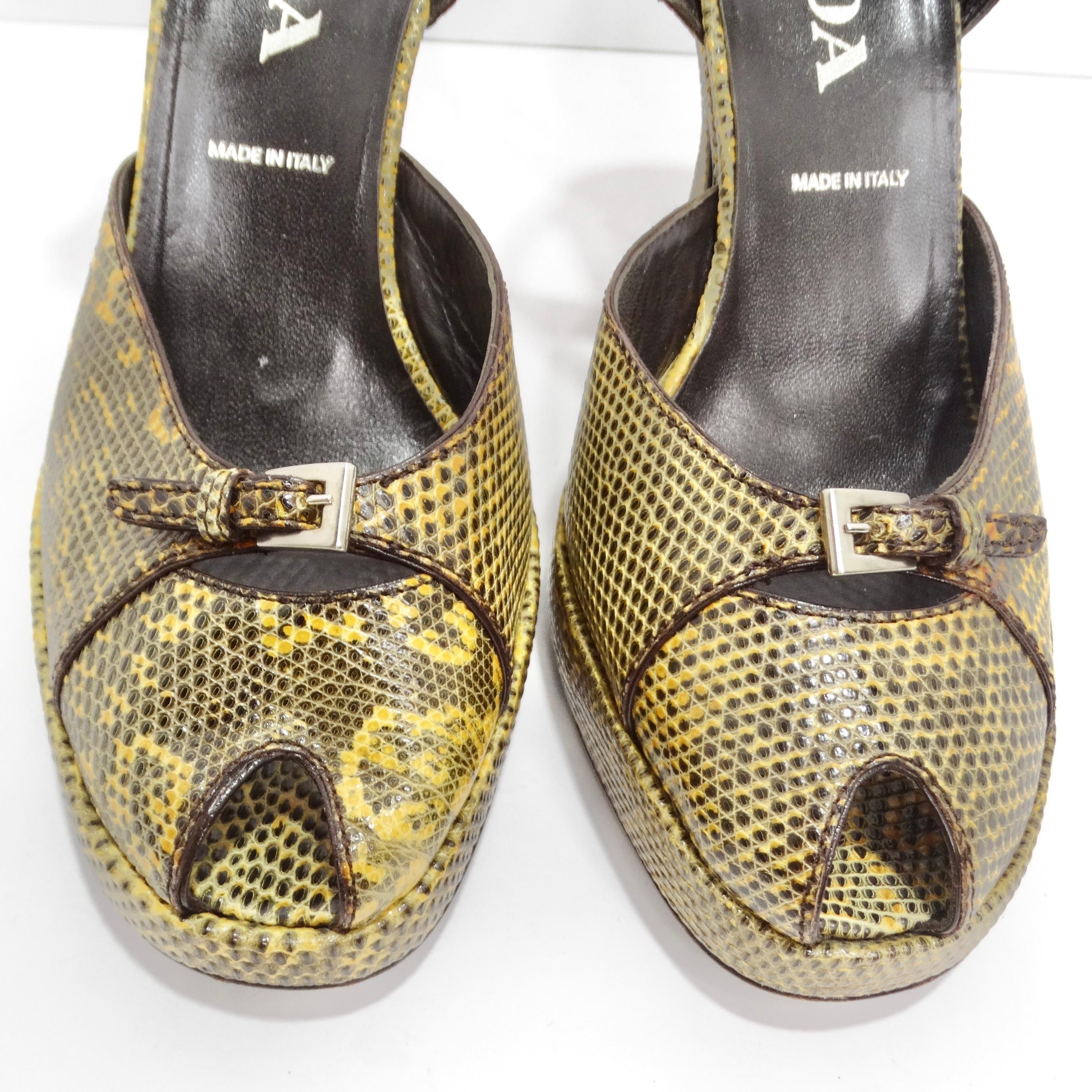 Prada 1990s Embossed Buckle Platforms In Good Condition For Sale In Scottsdale, AZ