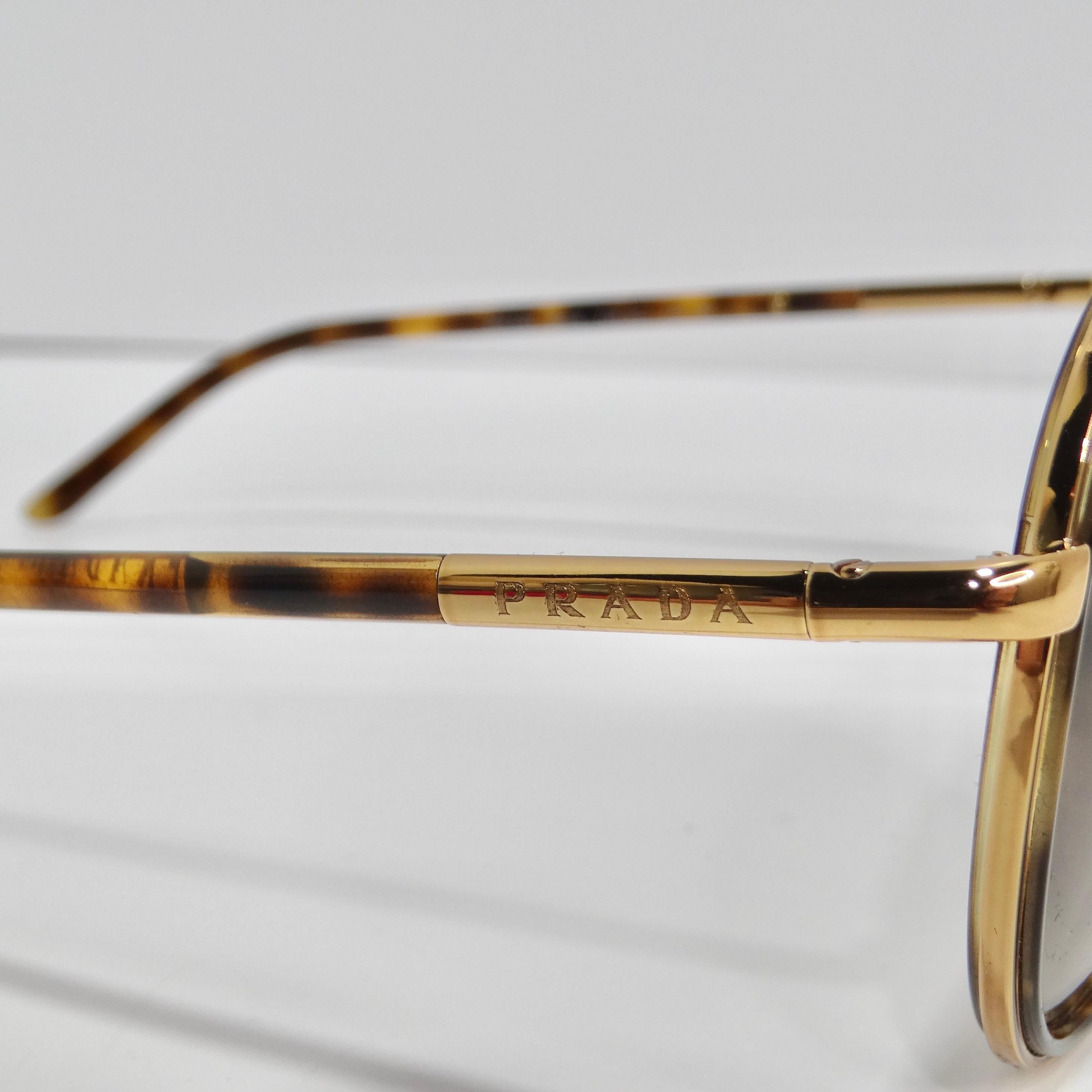 Women's or Men's Prada 1990s Gold Tone Tortoise Shell Aviator Sunglasses For Sale