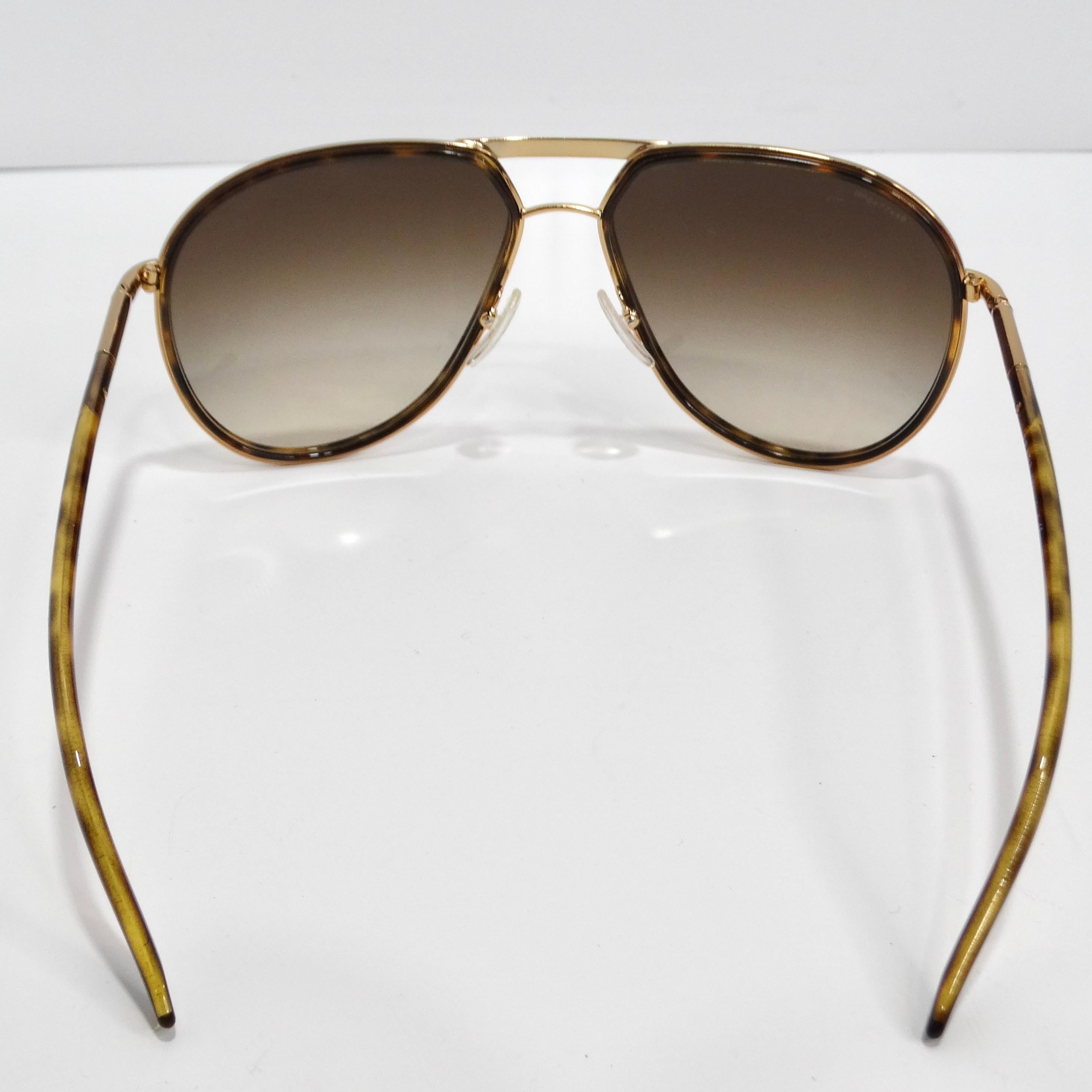 Prada 1990s Gold Tone Tortoise Shell Aviator Sunglasses For Sale 1