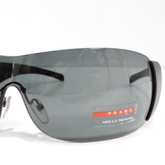 Prada 1990s Matte Black Shield Sunglasses