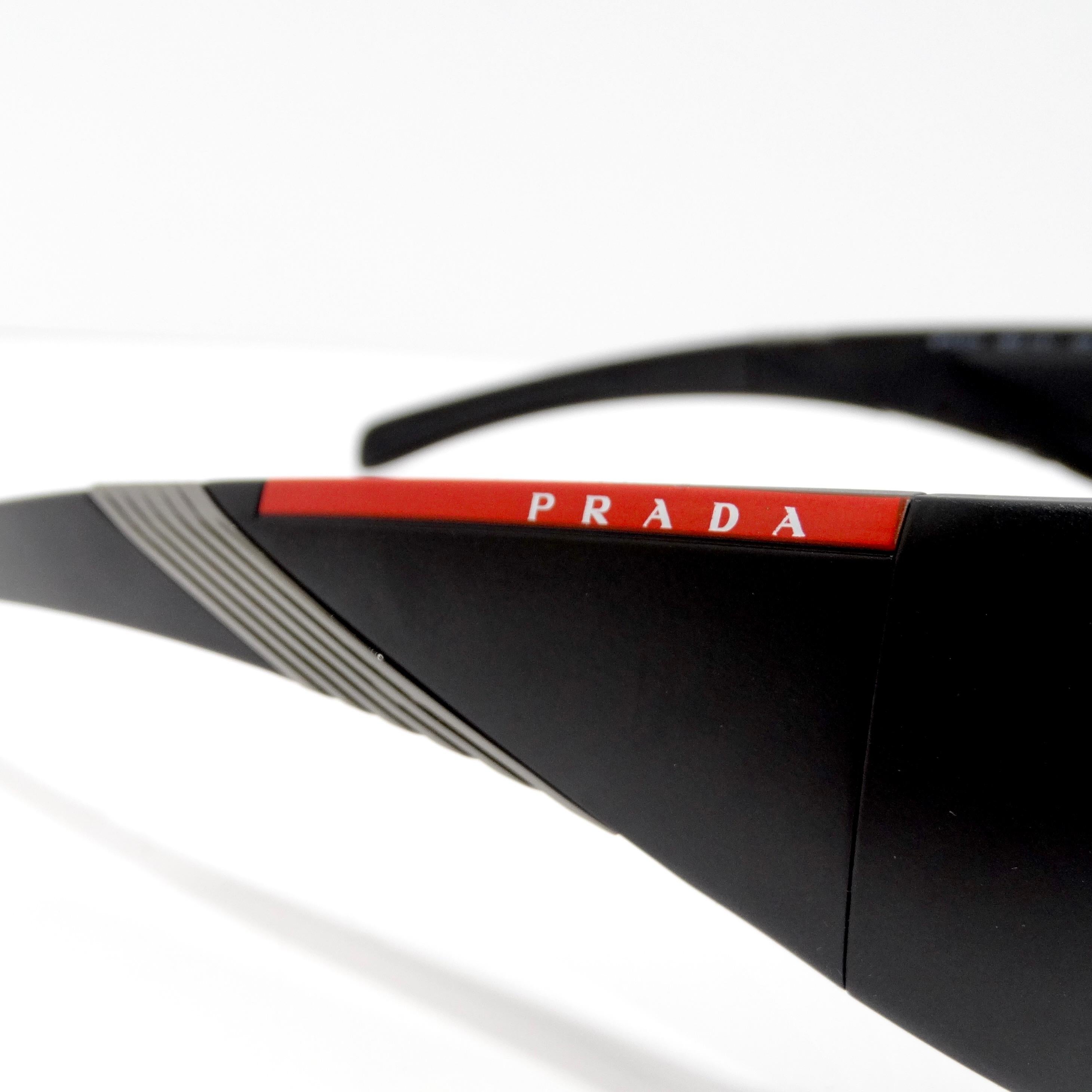 Women's or Men's Prada 1990s Matte Black Shield Sunglasses For Sale