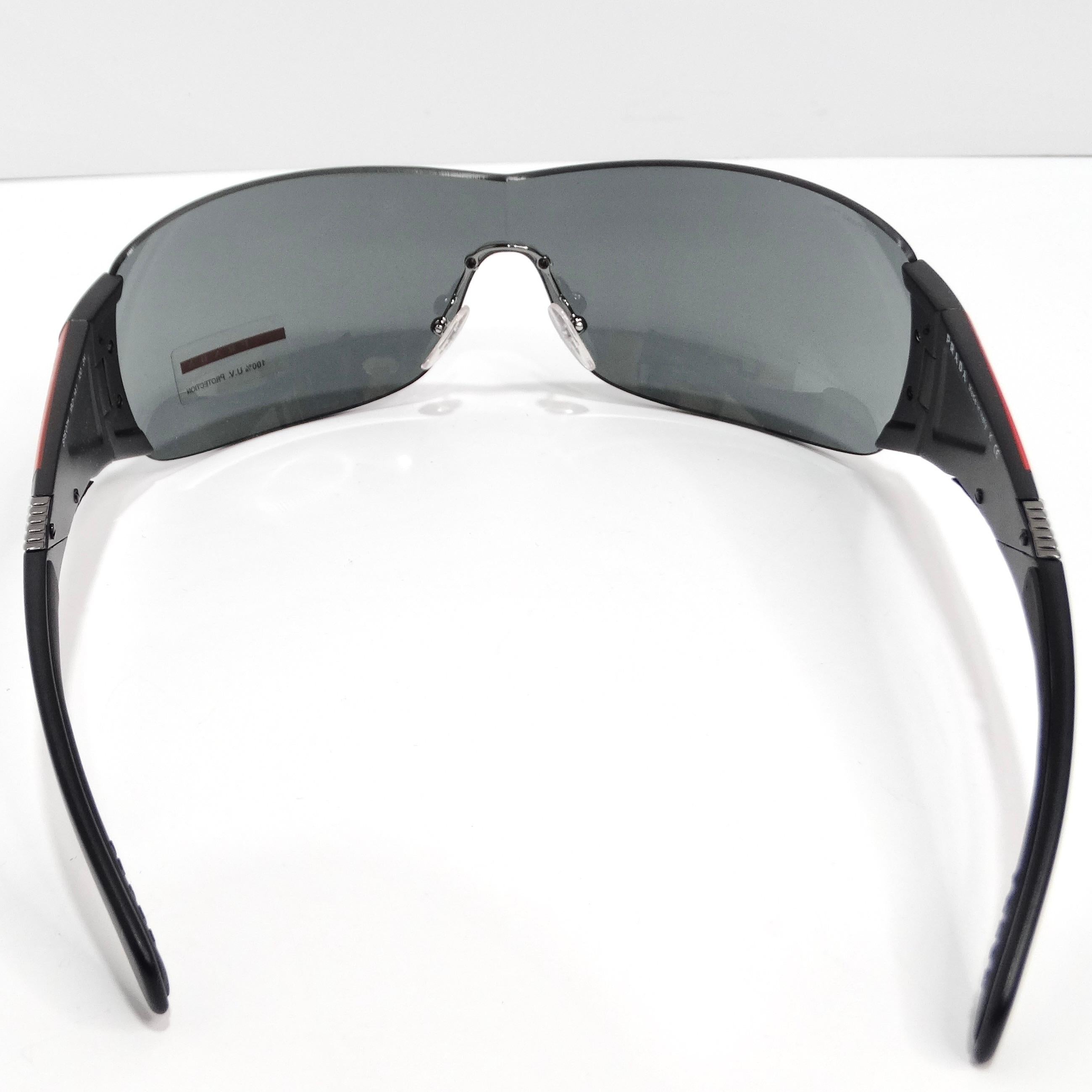 Prada 1990s Matte Black Shield Sunglasses For Sale 1