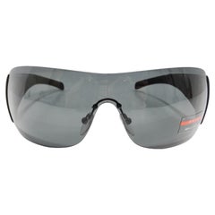 Prada 1990er Matte schwarze Schild-Sonnenbrille