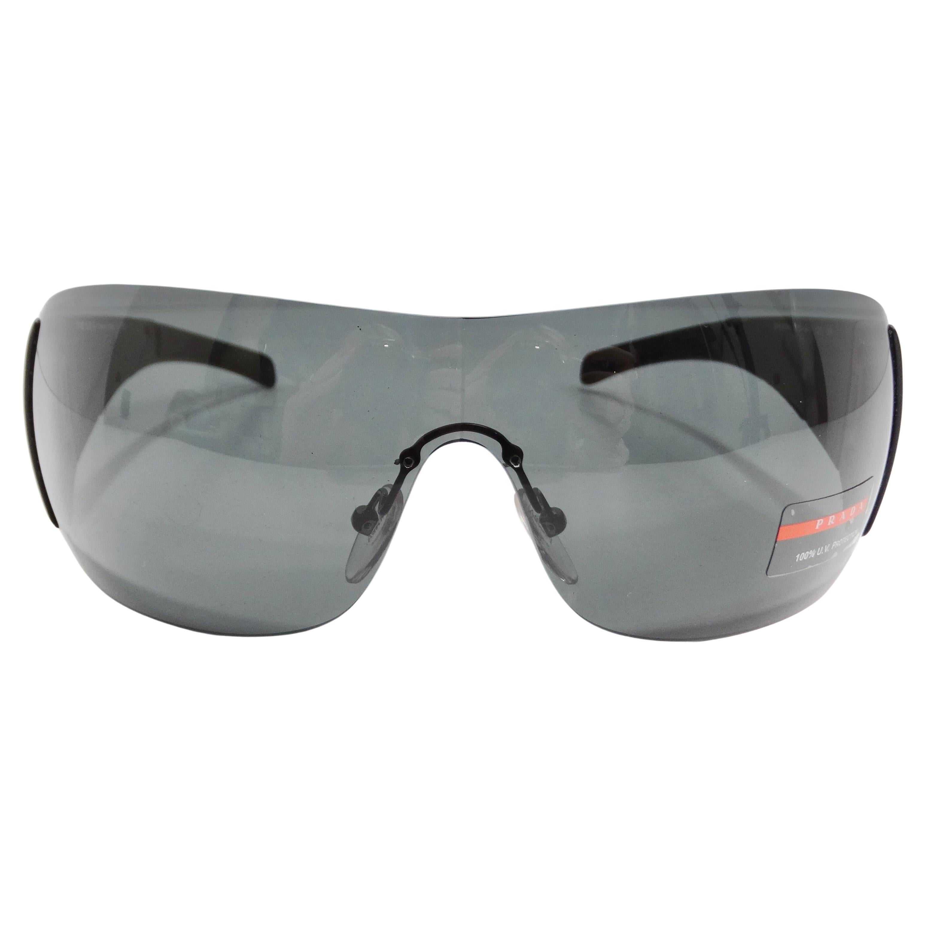 Prada 1990s Matte Black Shield Sunglasses For Sale