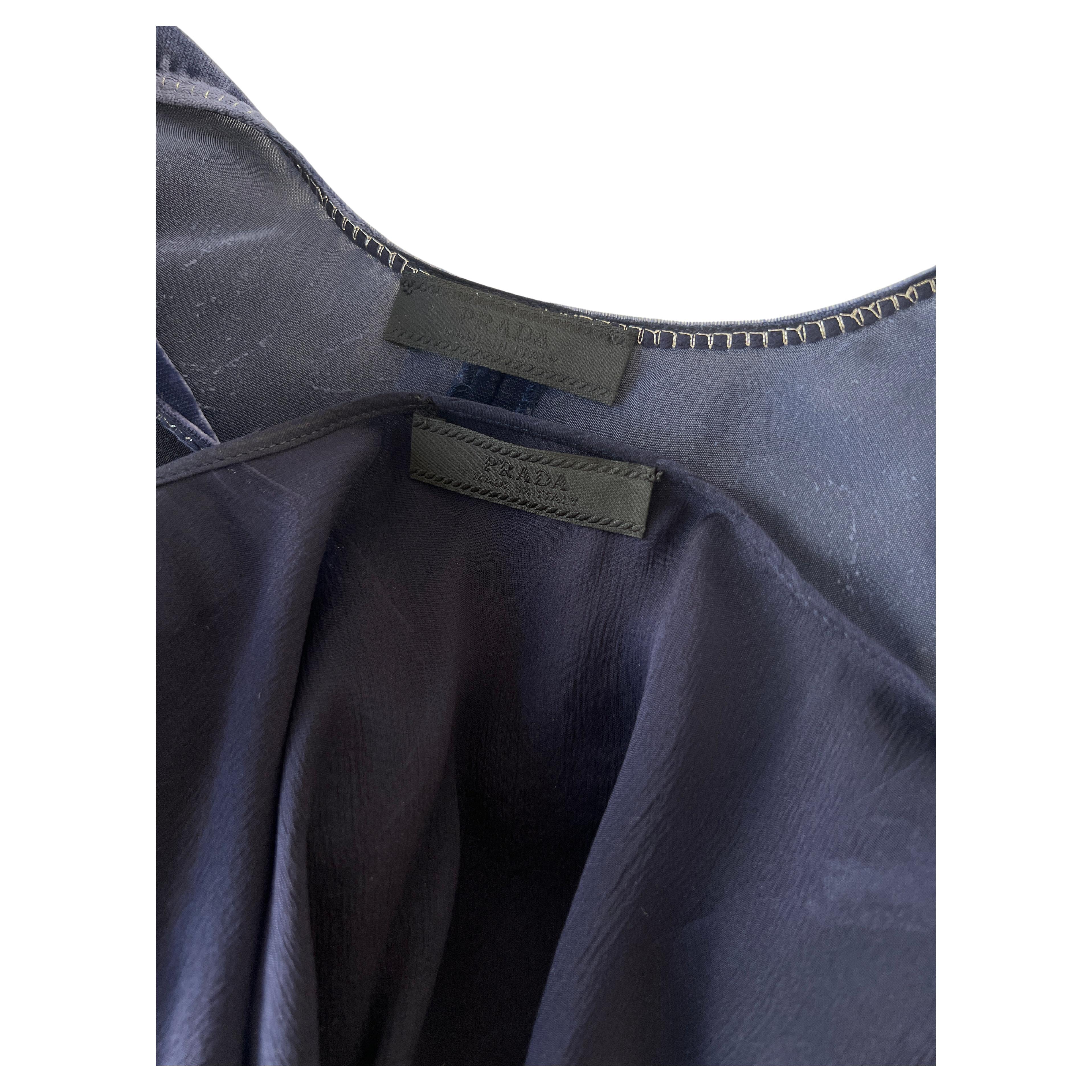 Abito in velluto e seta schiacciata blu notte Prada 1990s - Miuccia Prada in vendita 6